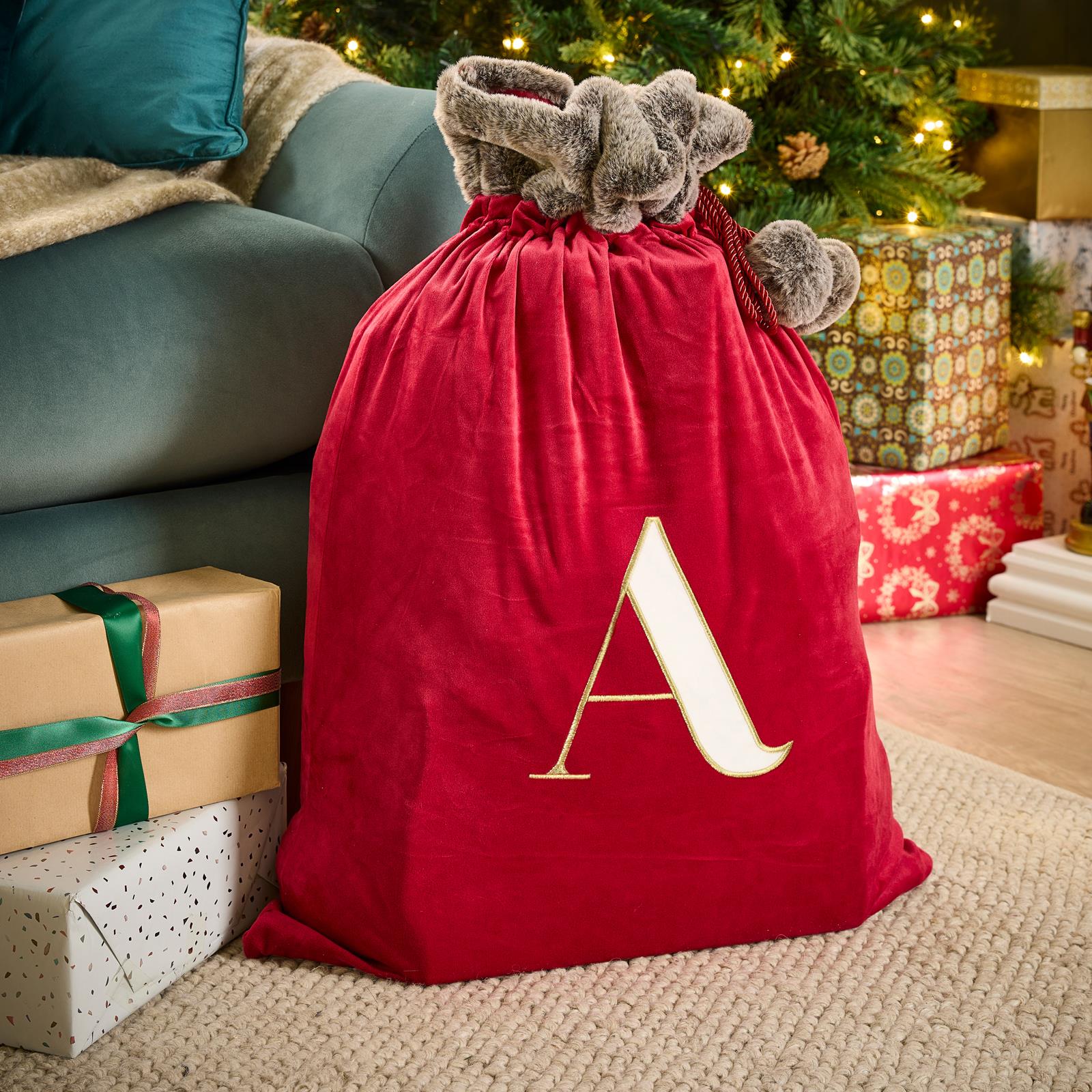 OHS Christmas Alphabet Stocking Sack Set Festive Xmas Santa Gift Bag