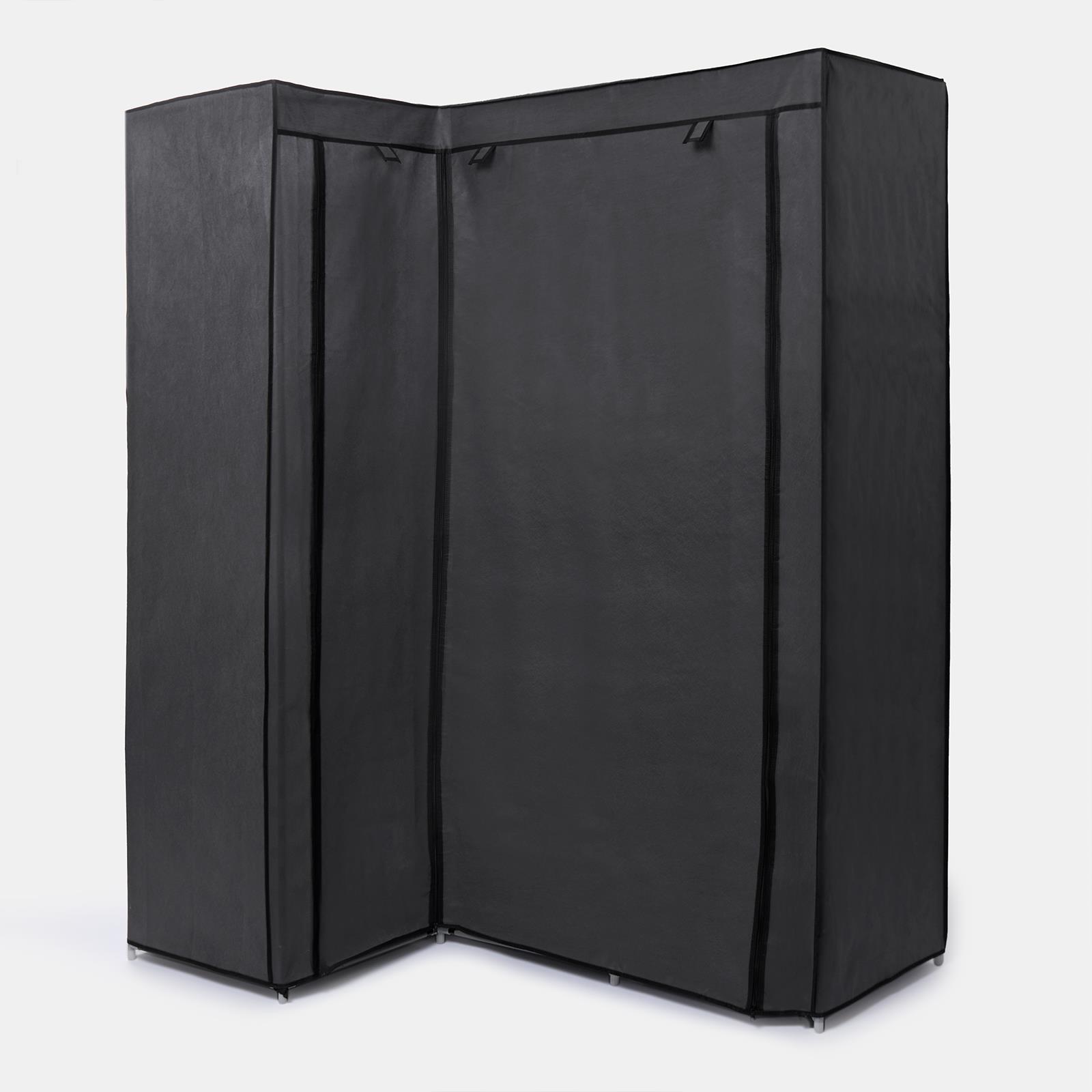 Corner Wardrobe Fabric Clothing Hanging Rail Bedroom Organiser 2 Door Home Decor