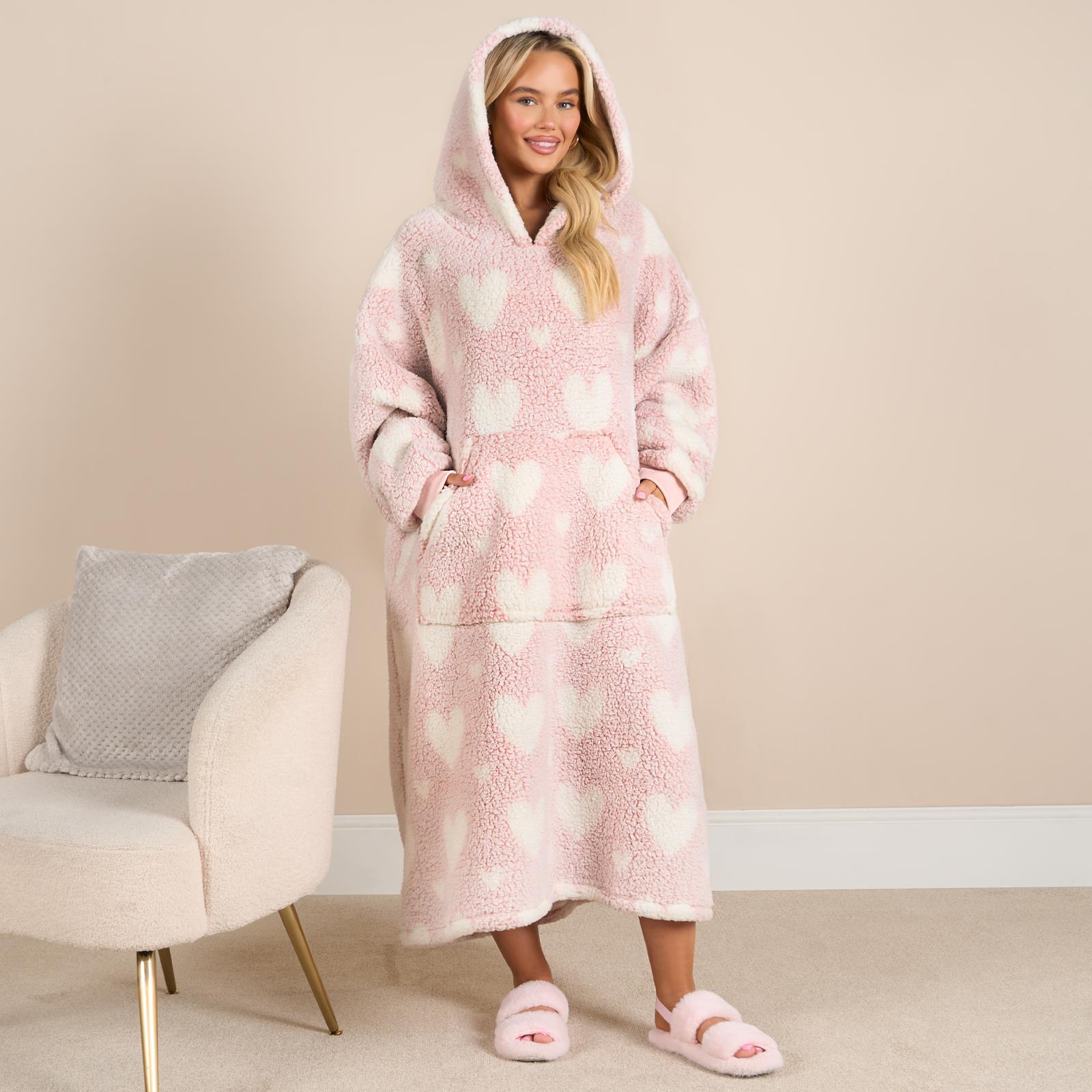 OHS Heart Hoodie Blanket Extra Long Soft Oversized Wearable Plush Warm Throw