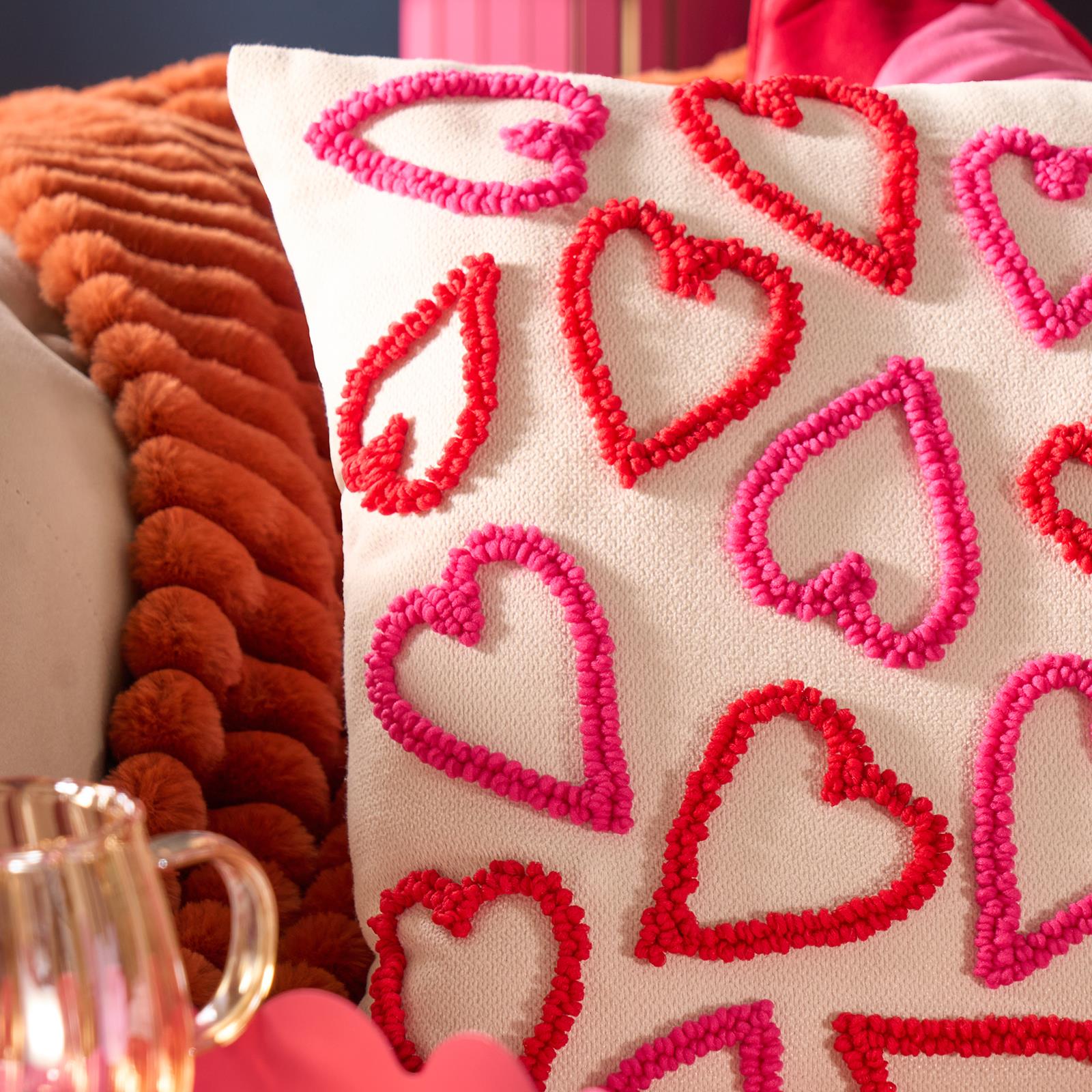 OHS Tufted Hearts Cushion Faux Linen Decor Filled Pillow Back Support