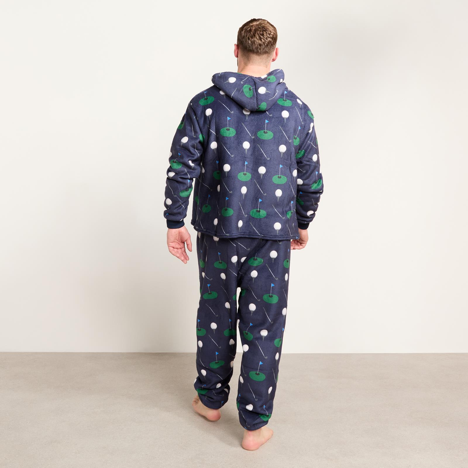 OHS Mens Printed Loungewear Set Winter Sherpa Nightwear 2-Piece Hoodie Jogger