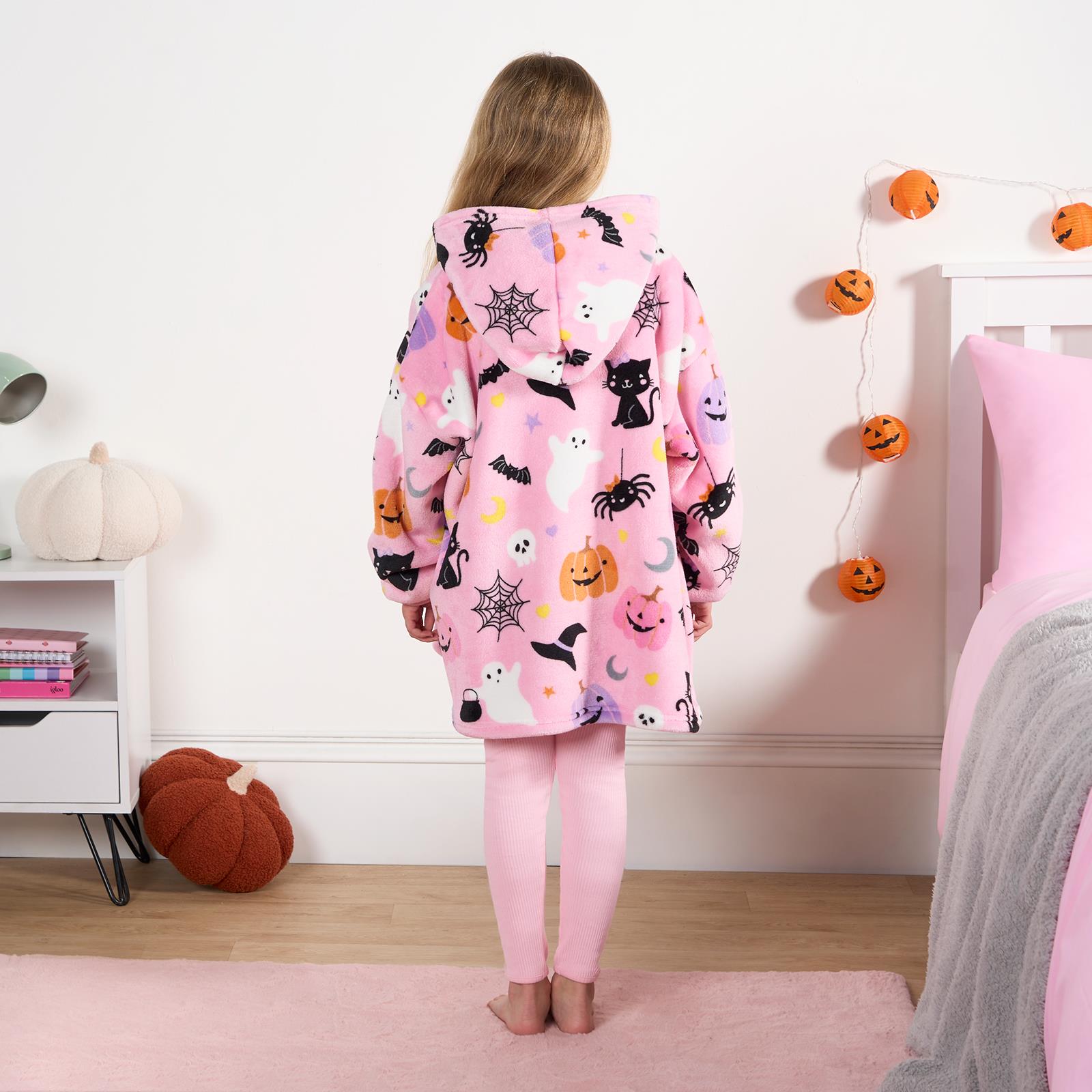 OHS Kids Hoodie Blanket Halloween Prints Sherpa Lined Wearable Throw