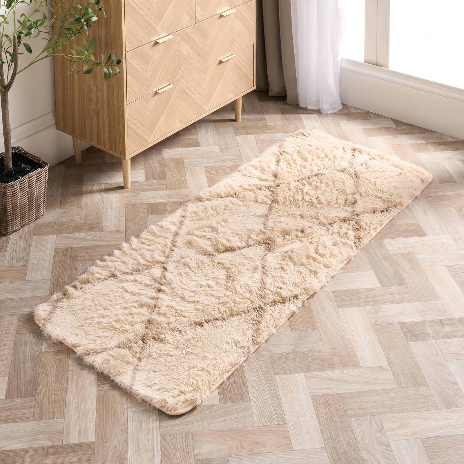 OHS Diamond Check Rug Non Slip Fluffy Soft Luxury Floor Carpet Hallway Runner
