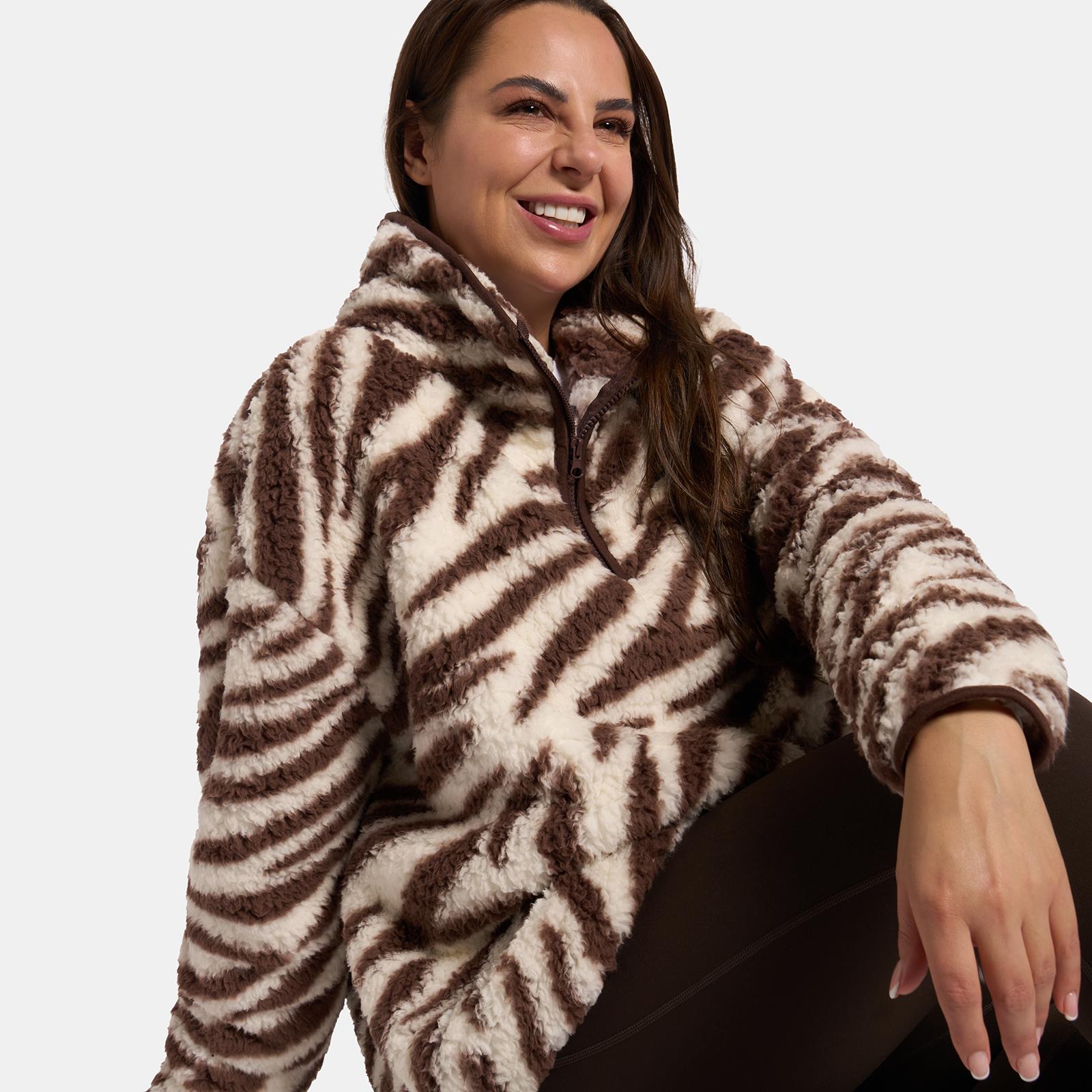 OHS Zebra Half Zip Hoodie Teddy Fleece Winter Thermal Jumper Pullover