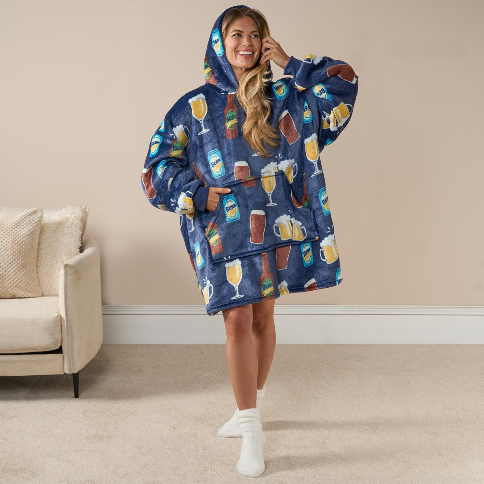 Beer Hoodie Blanket Sweatshirt Sherpa Fleece Oversized Jumper Throw Plush Warm