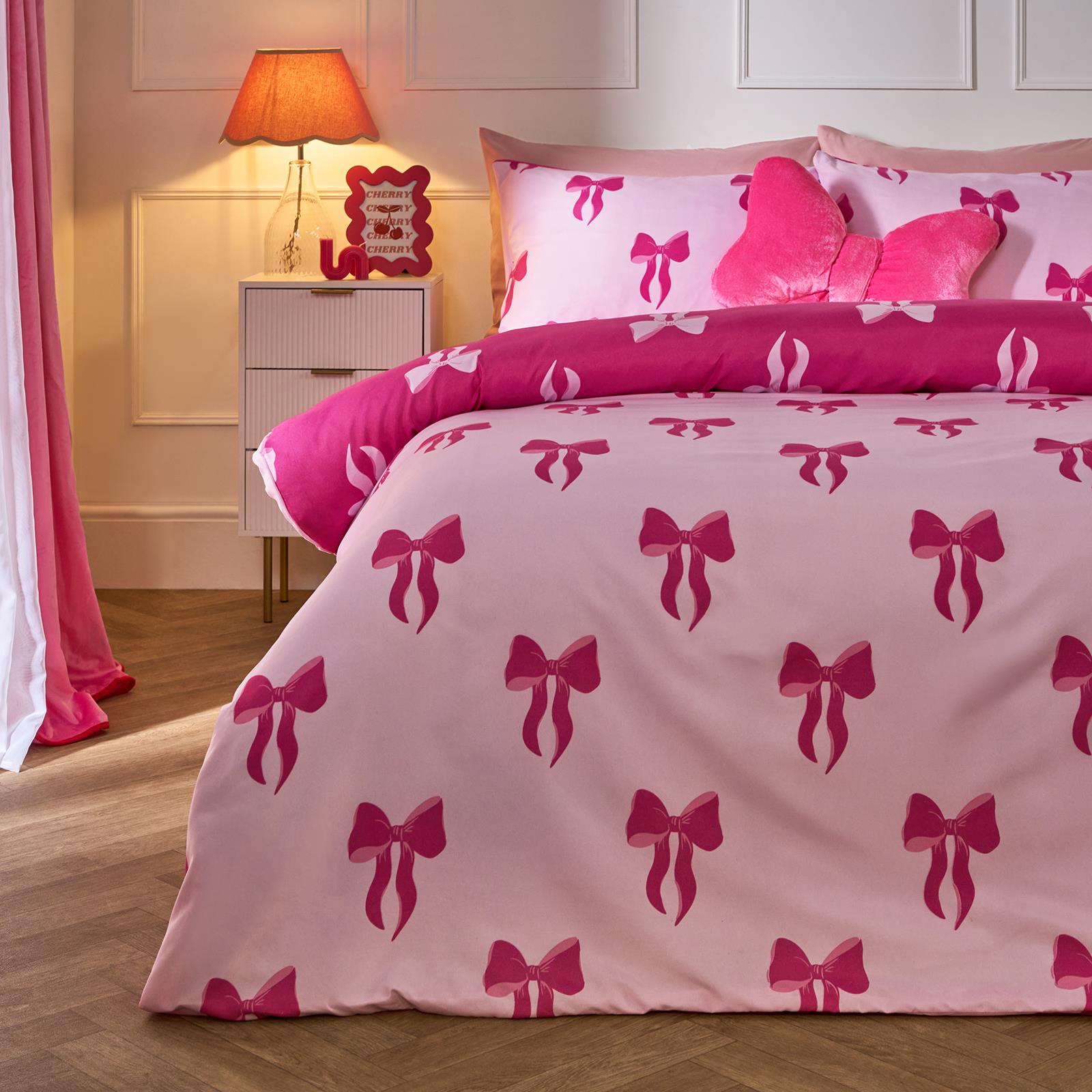 OHS Bow Reversible Duvet Cover Set with Pillowcase Polycotton Microfibre Bedding