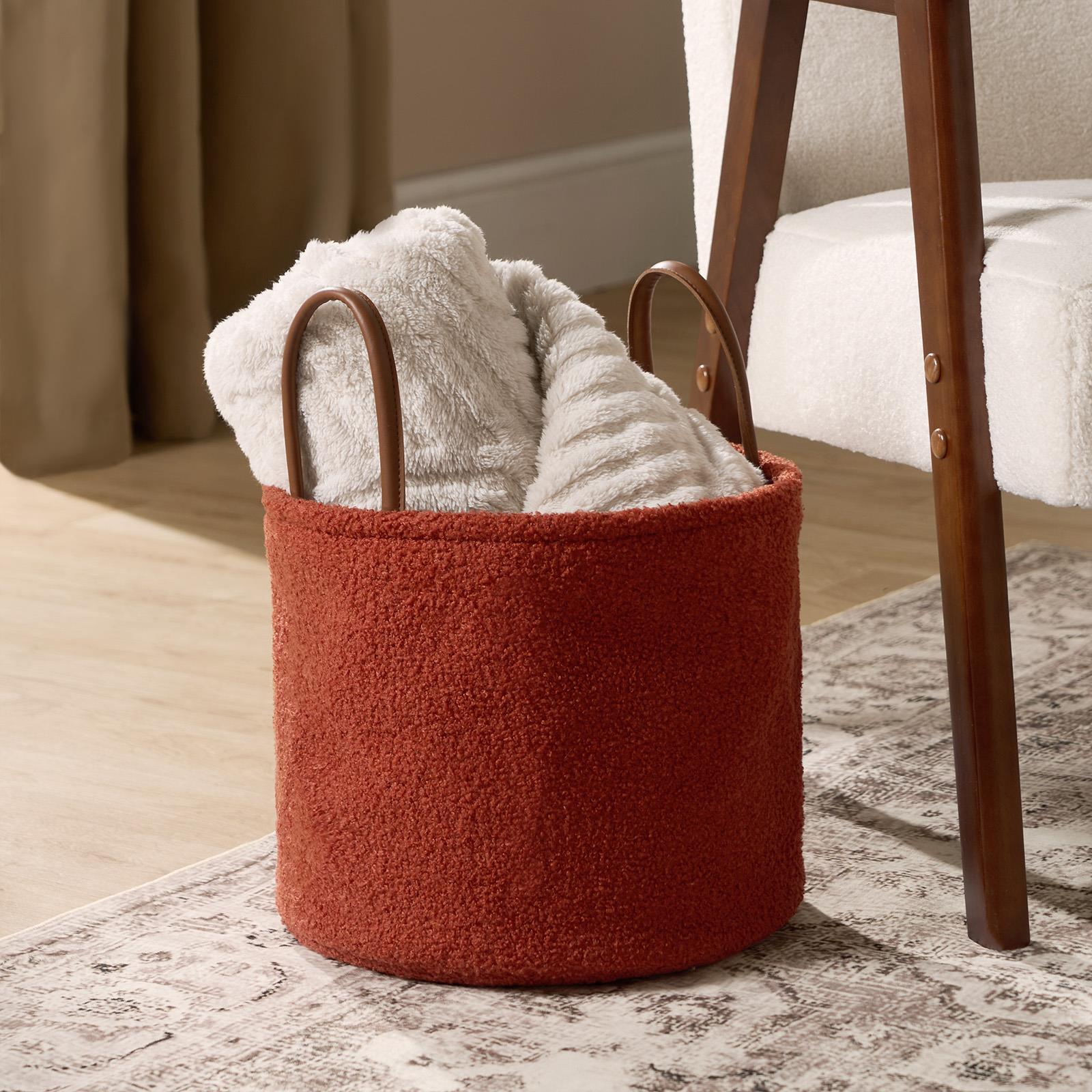 OHS Storage Basket Handles Boucle Fleece Laundry Clothes Organiser
