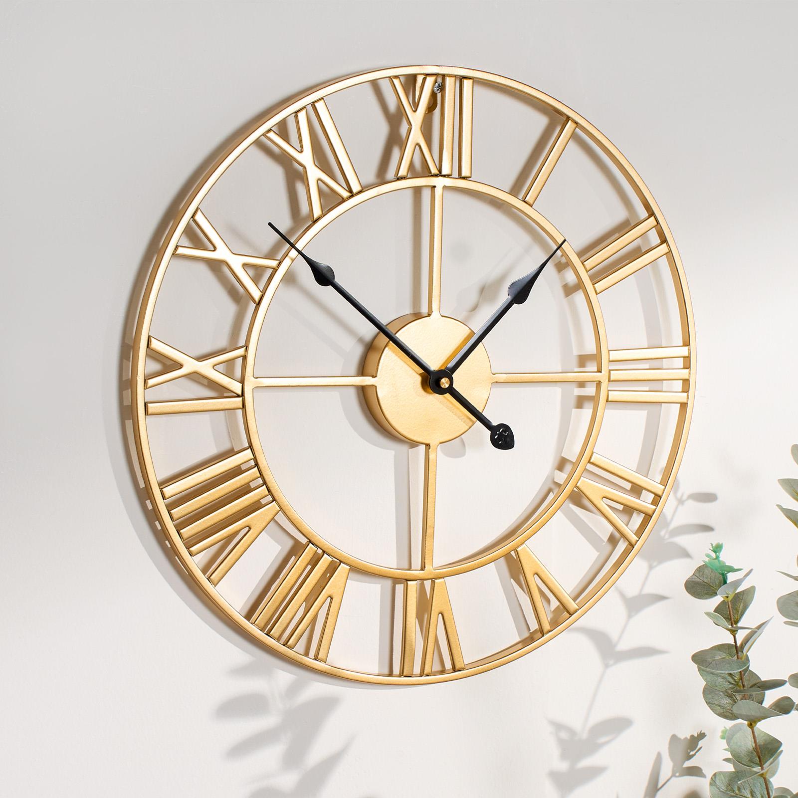 Large Wall Clock Roman Numerals Skeleton Big Open Round Face Living Room Kitchen - Picture 11 of 23