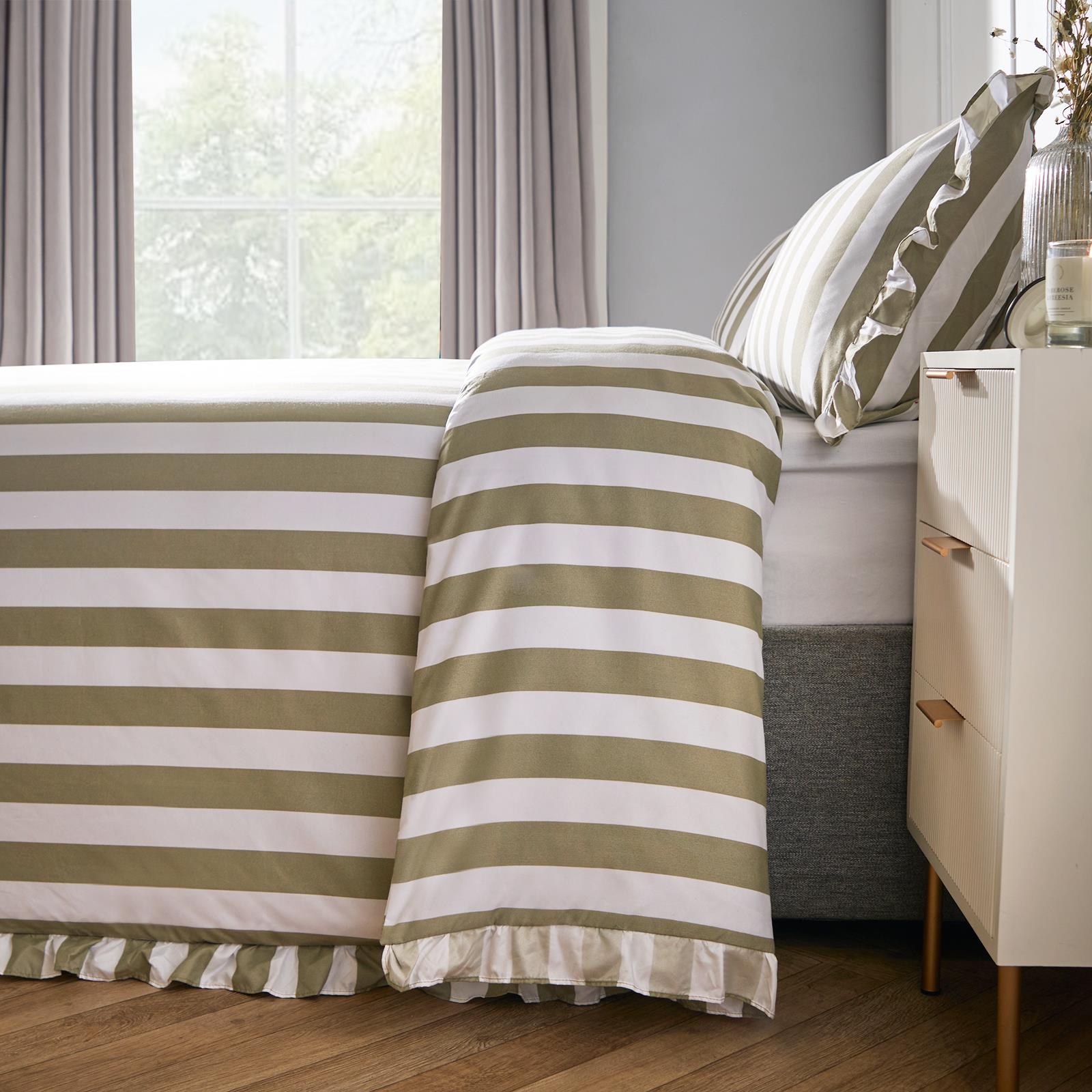 Frill Duvet Cover Bedding Set Pillowcase Stripe Quilt Luxury Double King Size