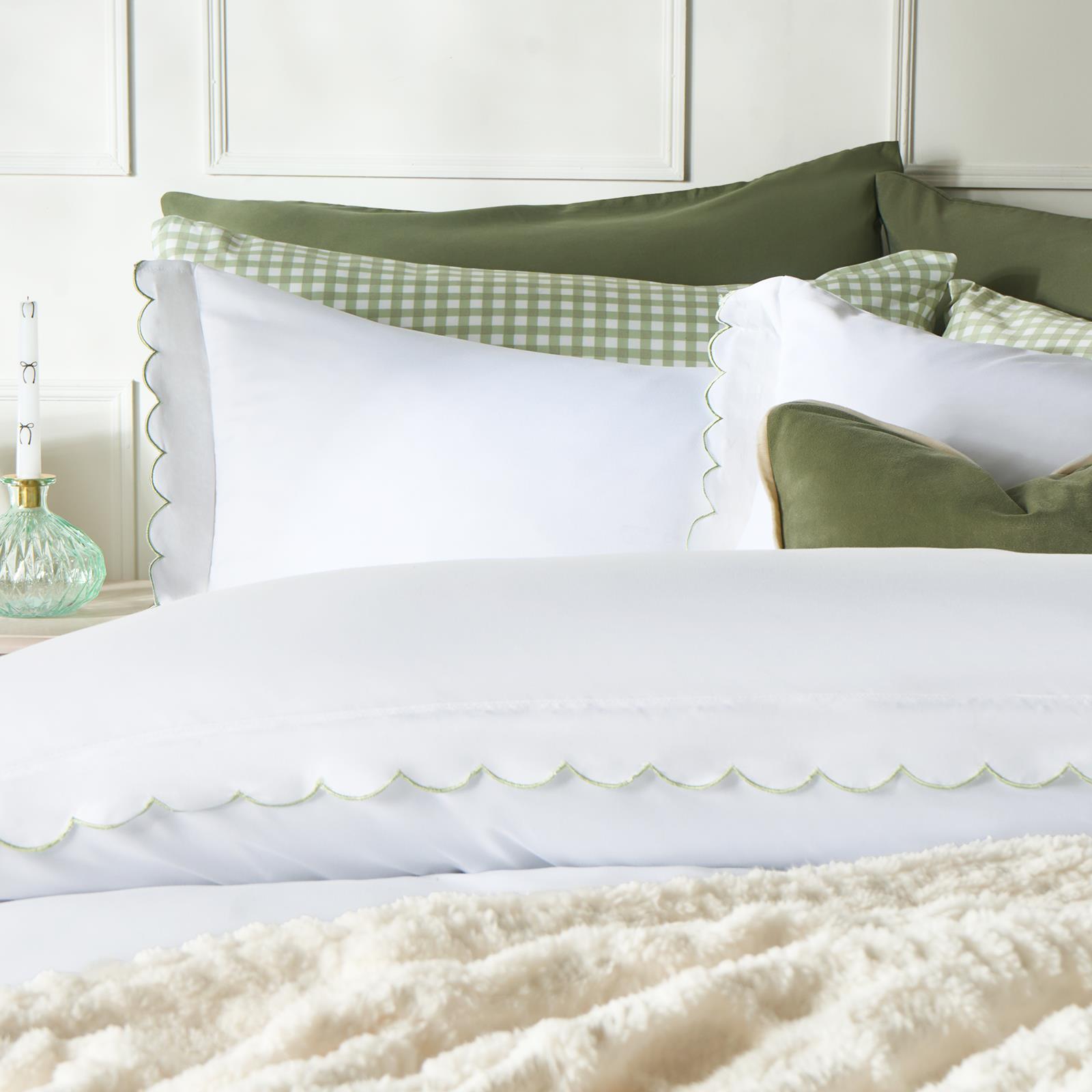 OHS Scallop Edge Bedding Set Microfibre Contrast Duvet Cover with Pillowcase