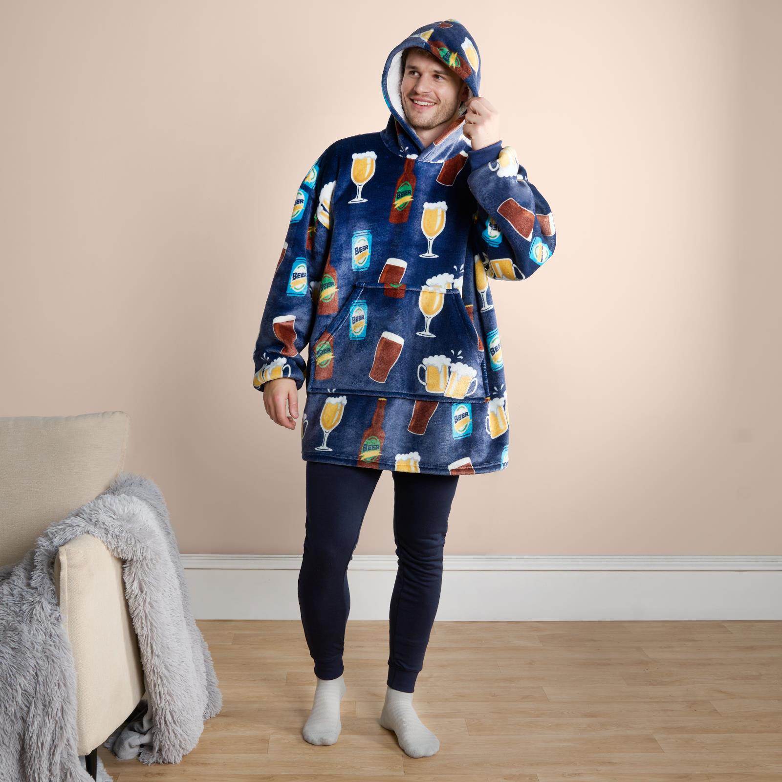 Beer Hoodie Blanket Sweatshirt Sherpa Fleece Oversized Jumper Throw Plush Warm