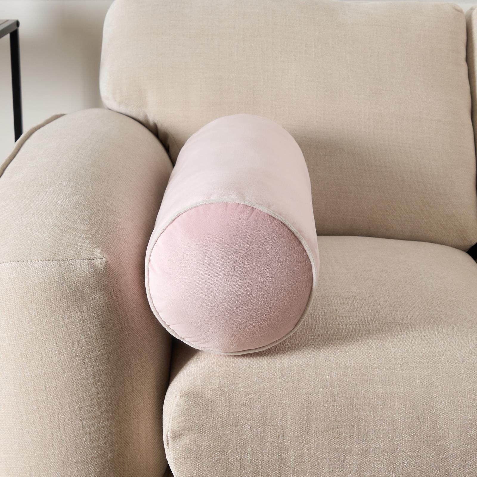 OHS Piped Edge Bolster Cushion Matte Velvet Bedroom Sofa Plump Filled Pillow