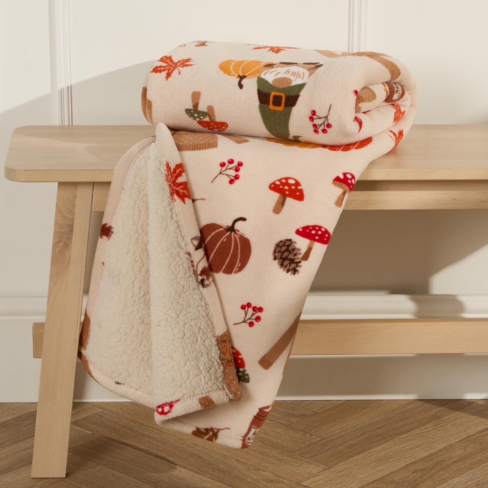 Autumn Gonk Throw Over Fleece Bed Sofa Sherpa Soft Warm Blanket Plush Pumpkin