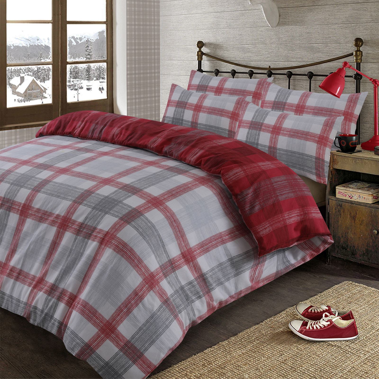 Dreamscene Boston Brushed Cotton Duvet Cover Pillowcase Flannelette Bedding Set - Picture 3 of 3