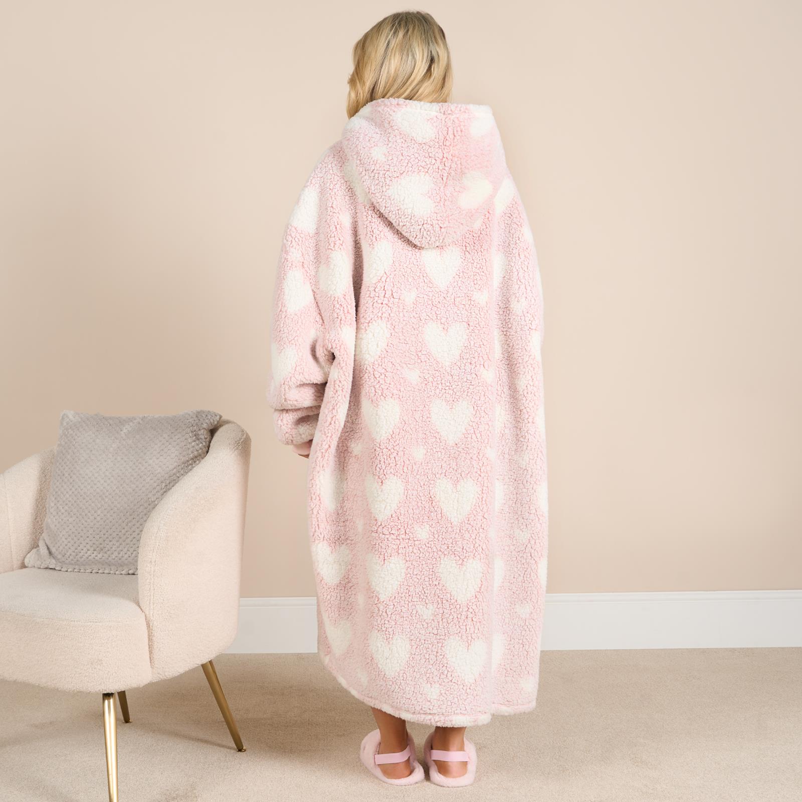 OHS Heart Hoodie Blanket Extra Long Soft Oversized Wearable Plush Warm Throw