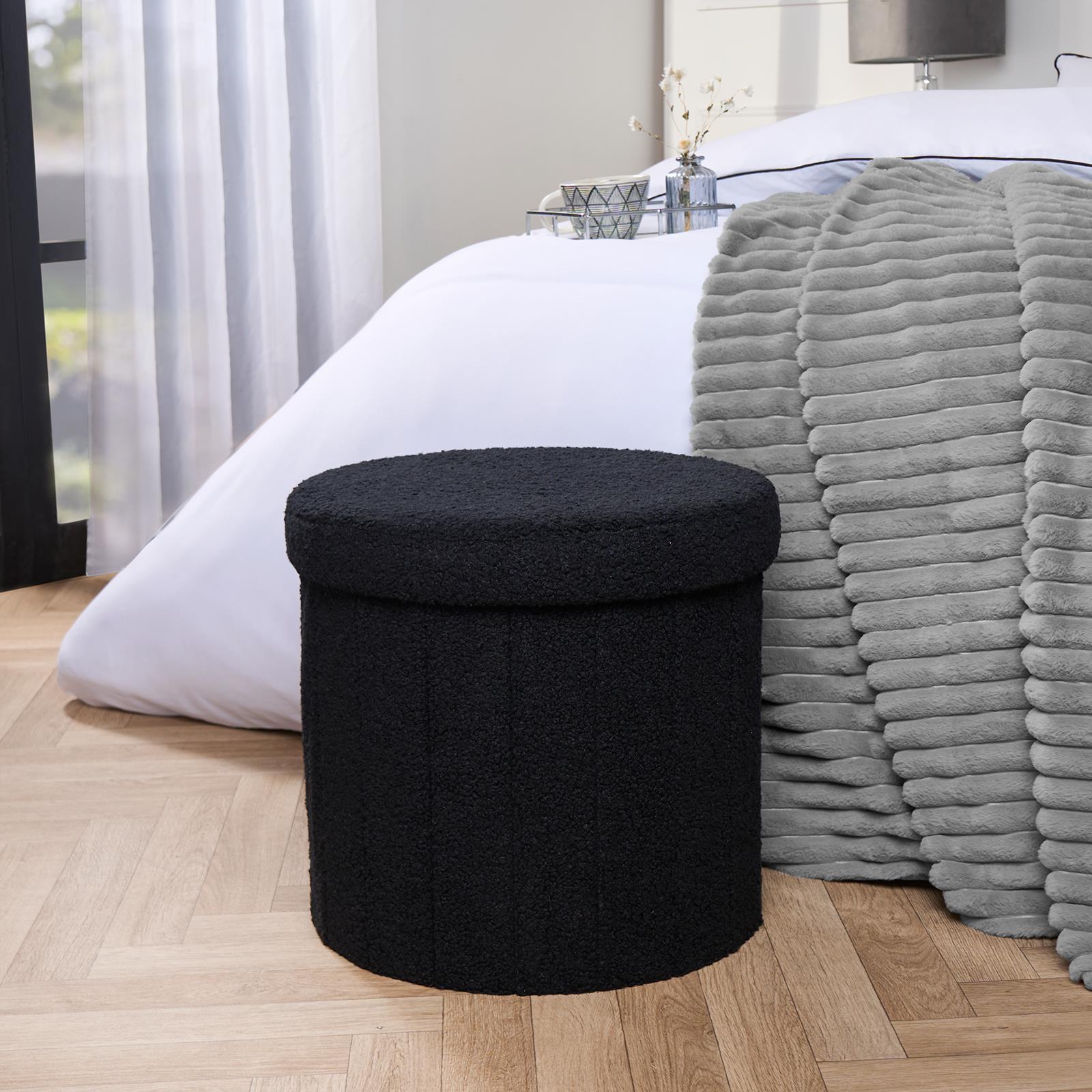 Ottoman Storage Box Folding Footstool Space Saving Boucle Teddy Fleece Seat Tub - Picture 10 of 34