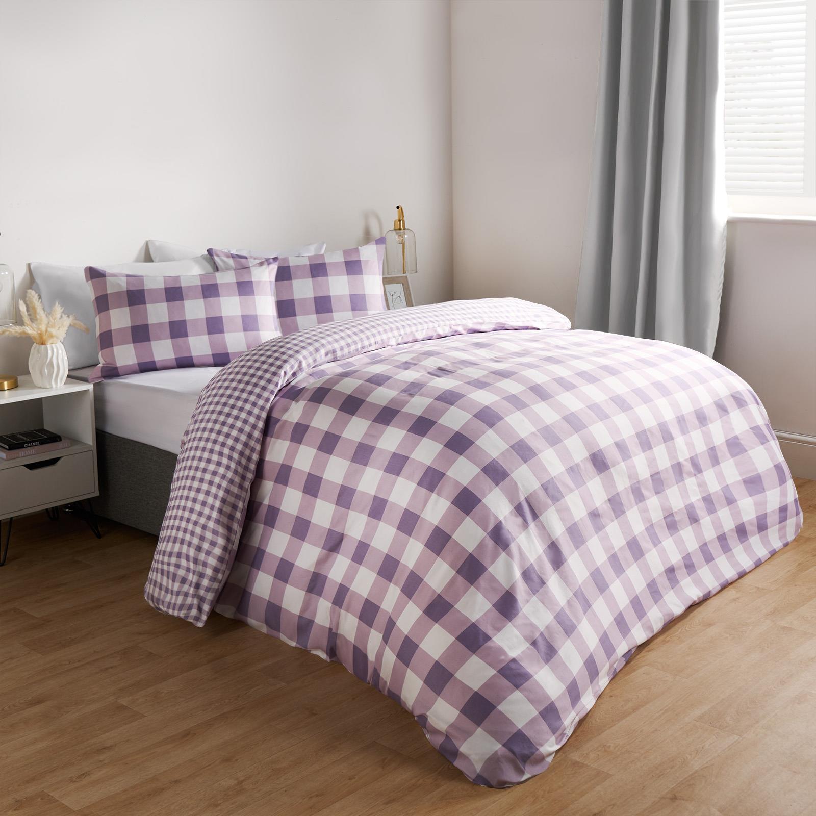 OHS Gingham Duvet Cover Bedding Set Check Quilt Pillowcase Reversible