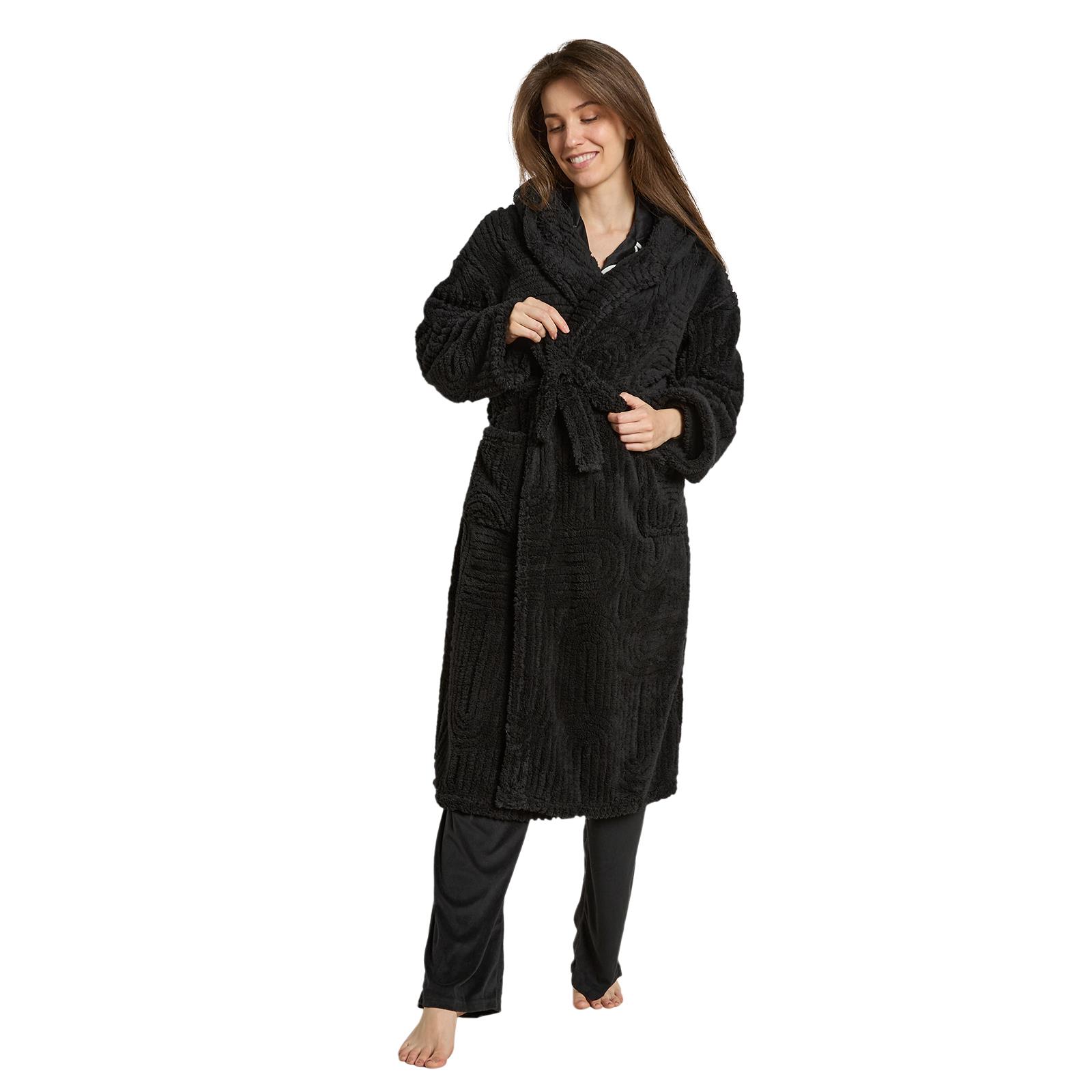 OHS Tufted Dressing Gown Soft Fleece Robe Thermal Bathrobe Hooded Loungewear