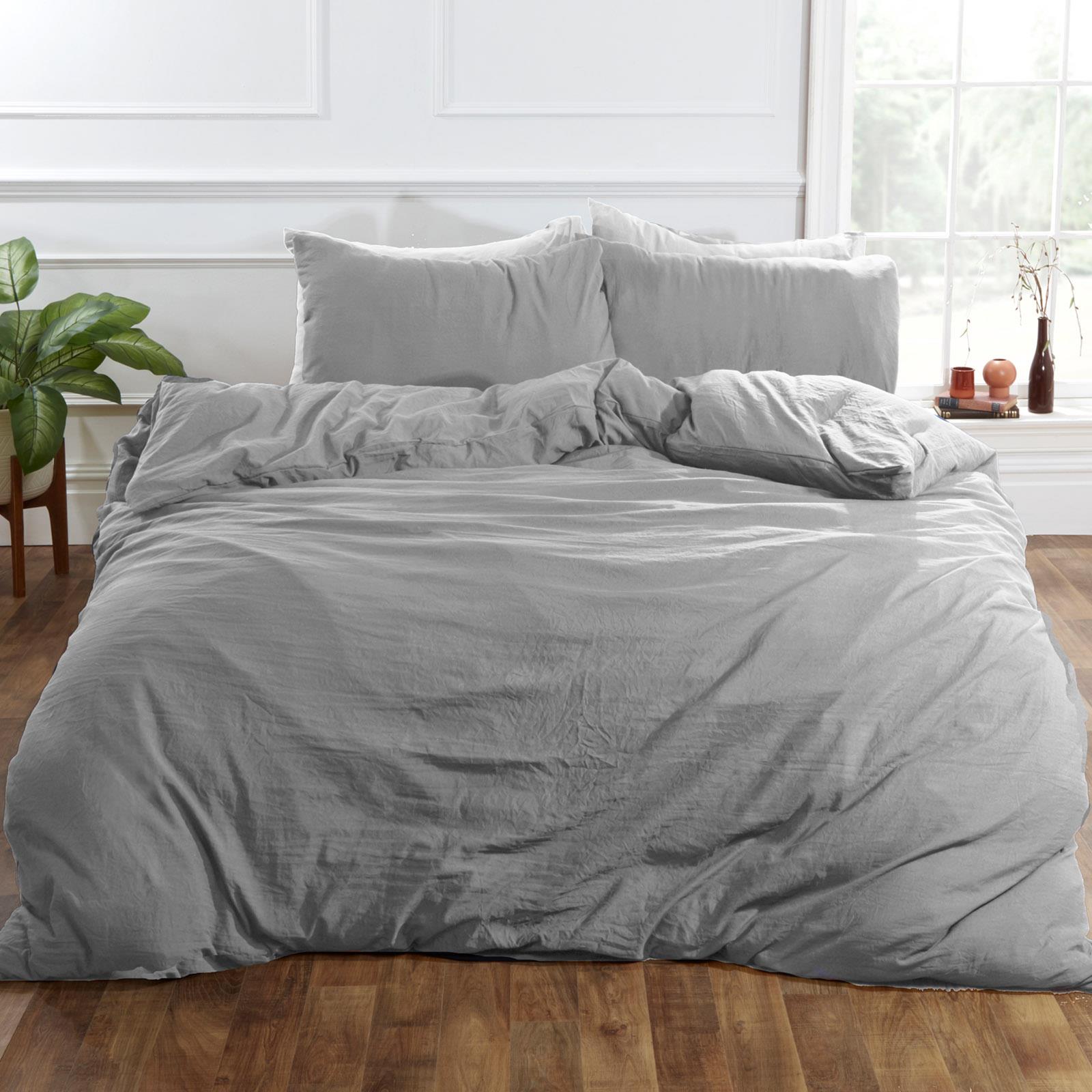 Brentfords Washed Linen Duvet Cover with Pillowcase Bedding Set Grey