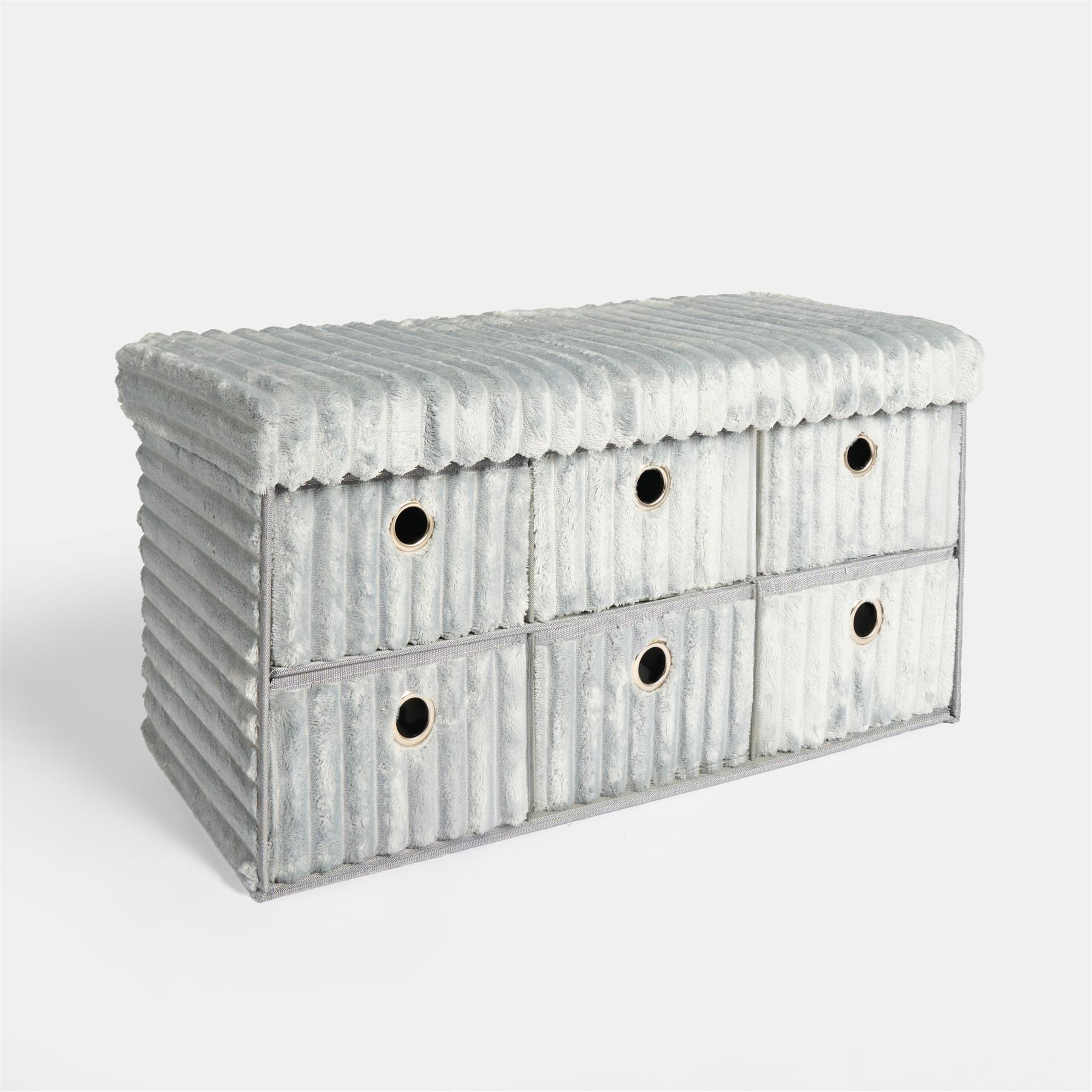 Storage Cube Unit 6 Draw Ottoman Space Saving Velvet Chest Shoe Boucle Organiser