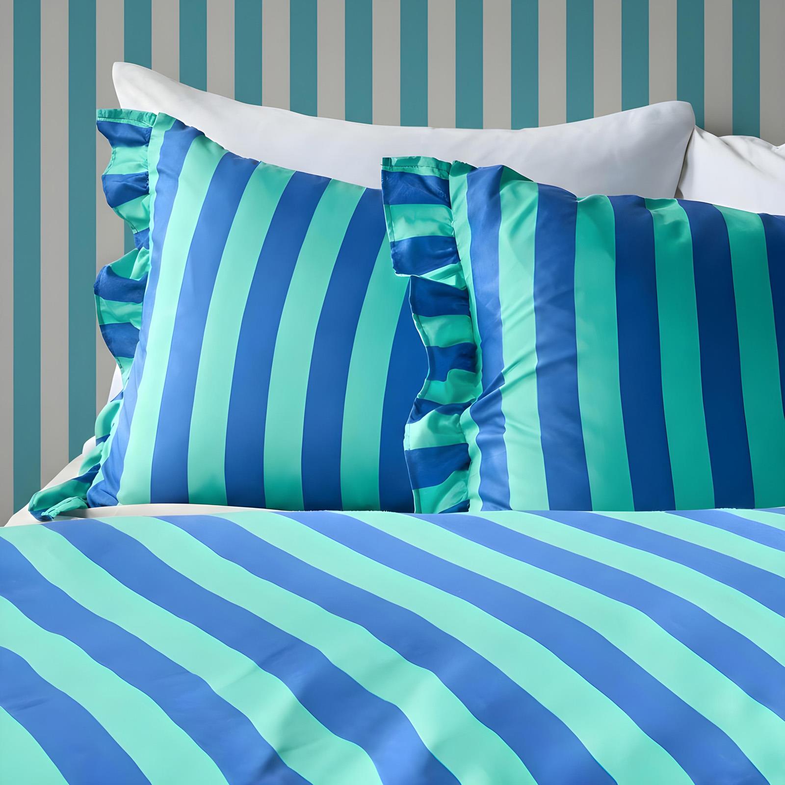 Frill Duvet Cover Bedding Set Pillowcase Stripe Quilt Luxury Double King Size