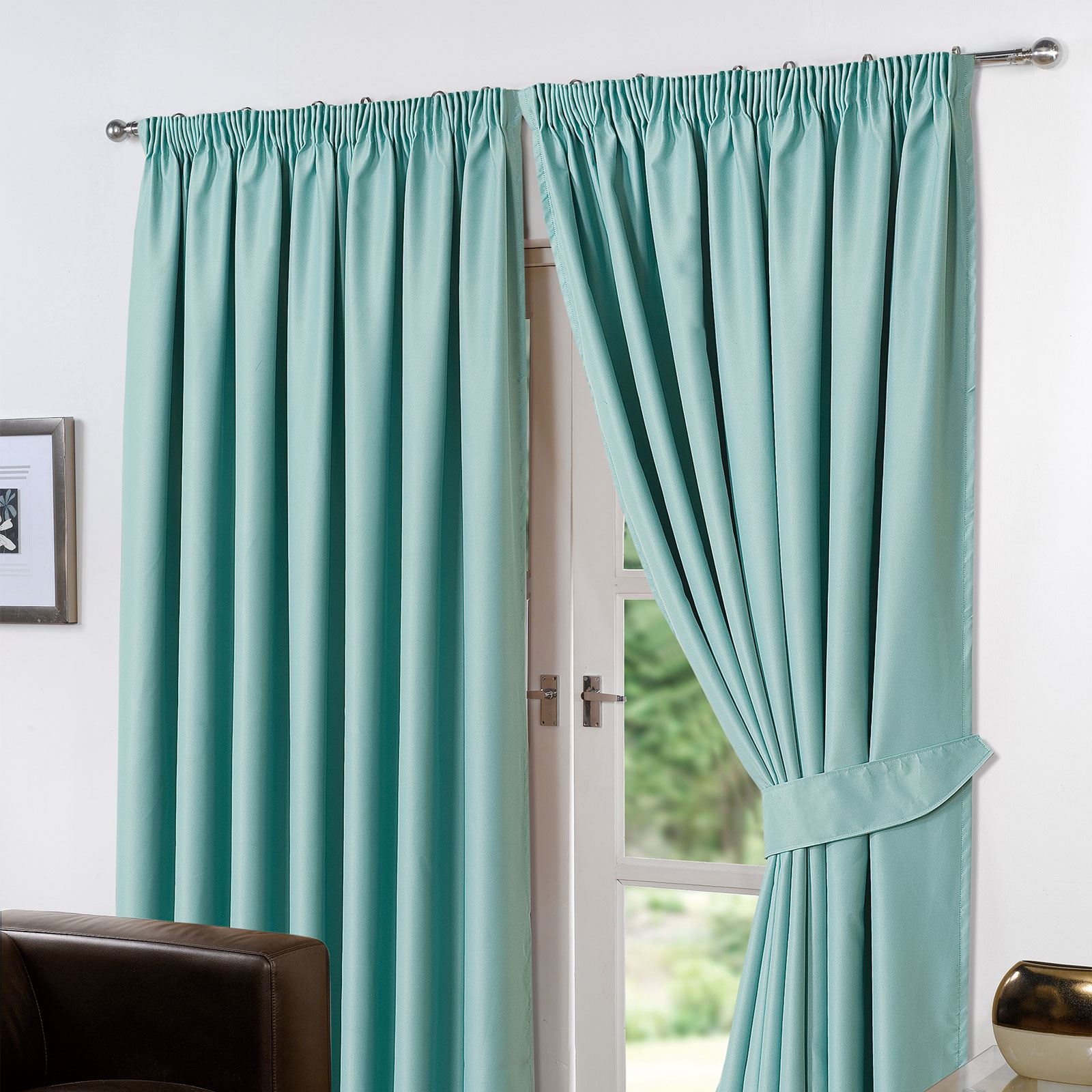 Dreamscene Thermal Pencil Pleat PAIR of Blackout Curtains & Tiebacks Ready Made