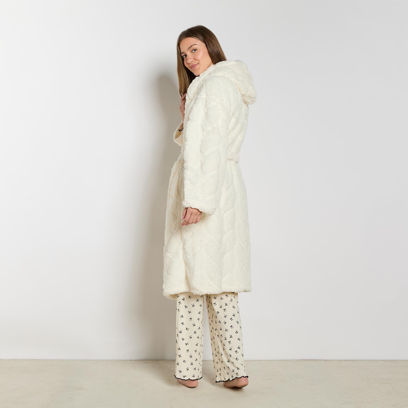 OHS Braided Fleece Dressing Gown Robe Womens Supersoft Hooded PJ Loungewear