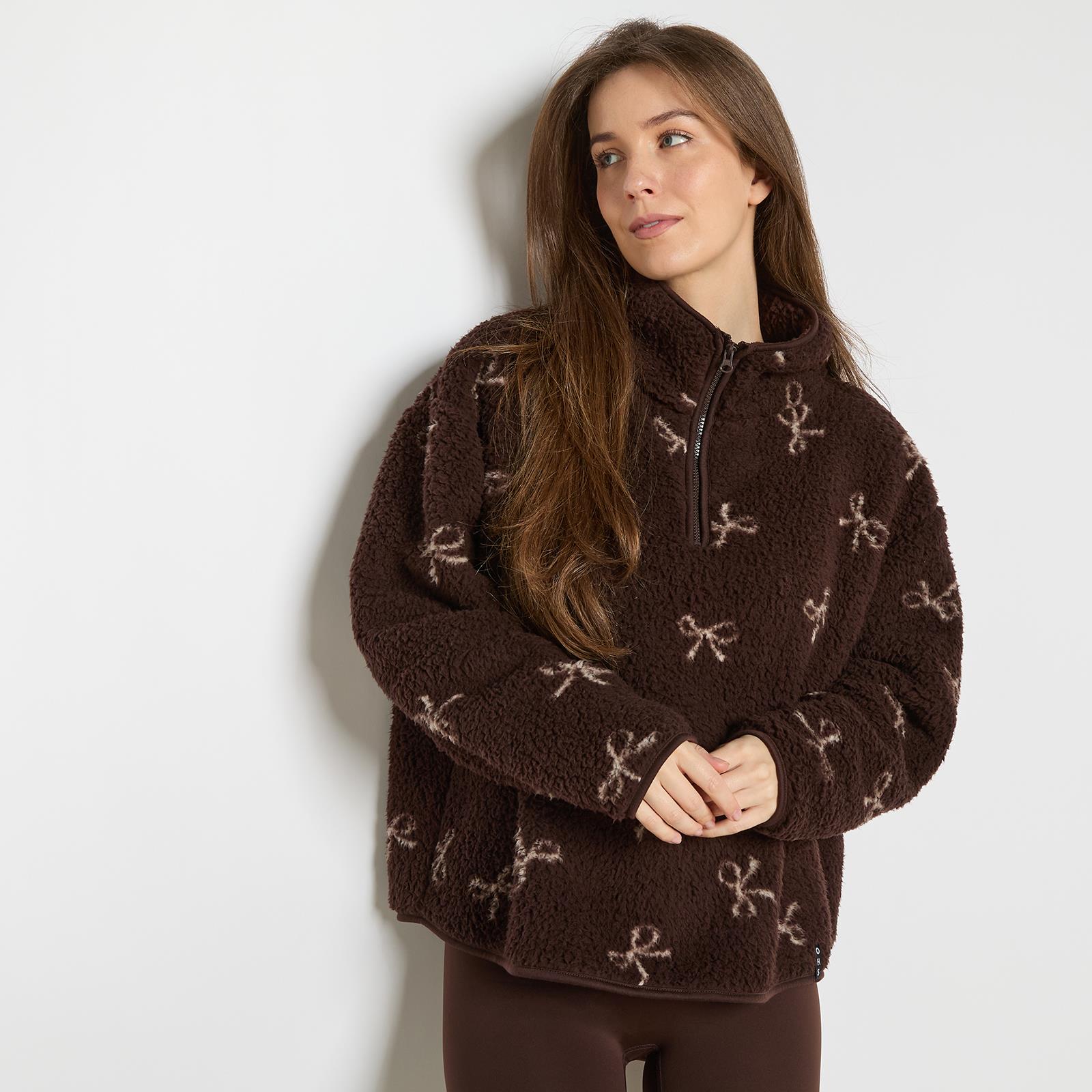 OHS Bows Half Zip Hoodie Teddy Fleece Winter Thermal Jumper Pullover Sweatshirt
