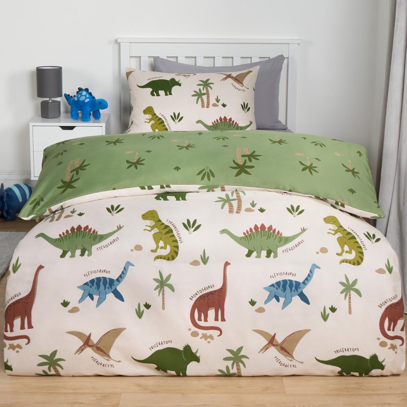 Dino Duvet Cover Bedding Set Reversible with Pillowcase Quilt Junior Single