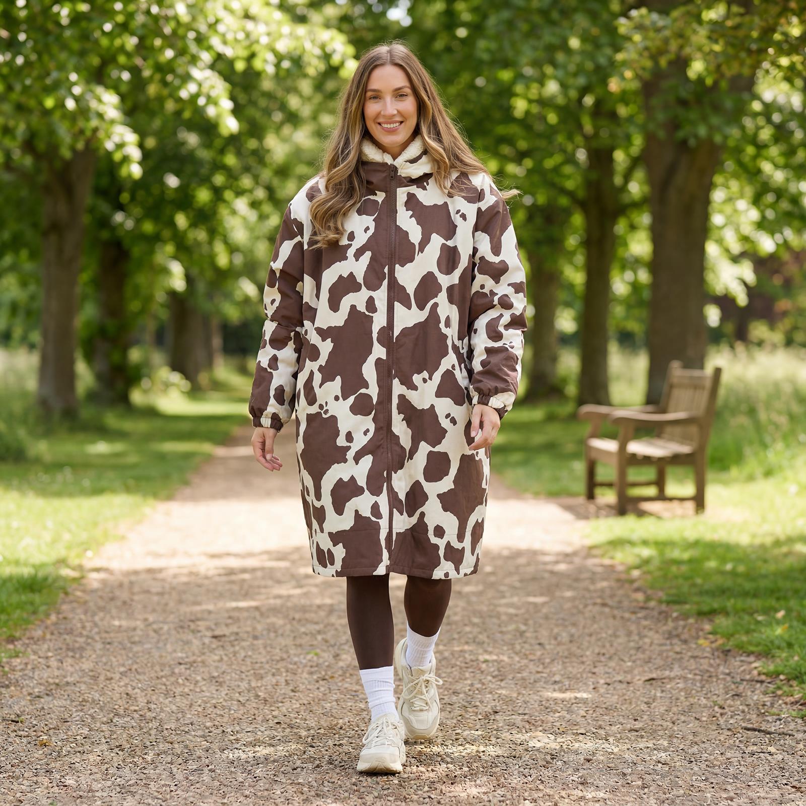OHS Coat Drying Robe Animal Print Sherpa Lined Water Resistant Oversized