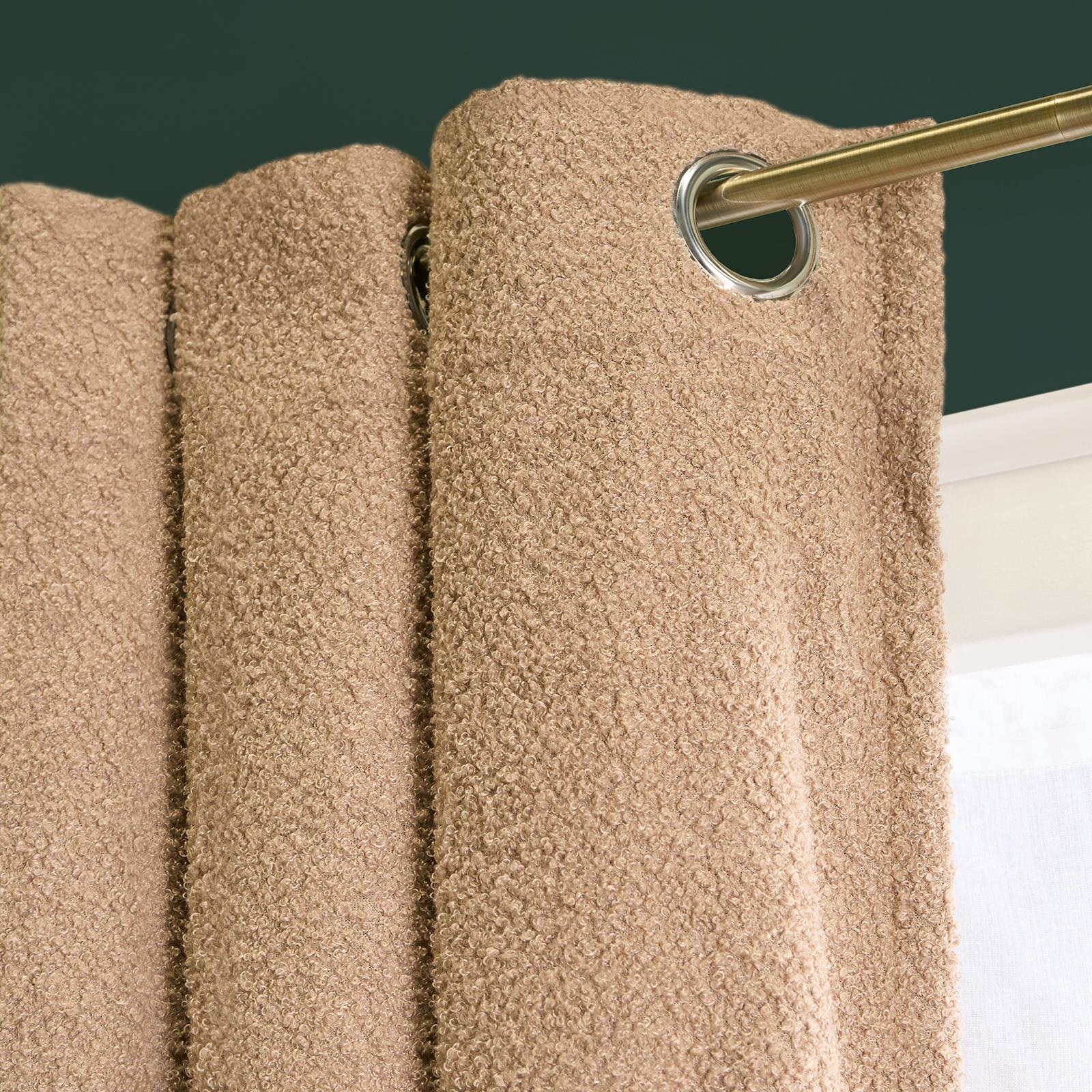 OHS Boucle Eyelet Curtains Blackout Pair Ready Made Ring Top Energy Saving
