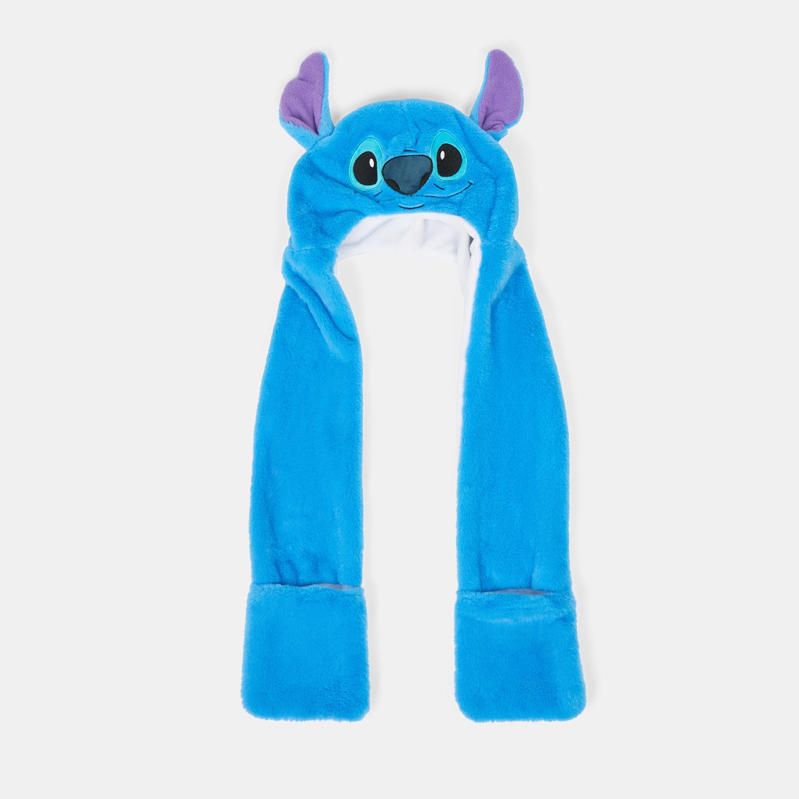 OHS x Stitch Kids Hooded Scarf Novelty Fleece Pocket Winter Wrap Hand Warmer 