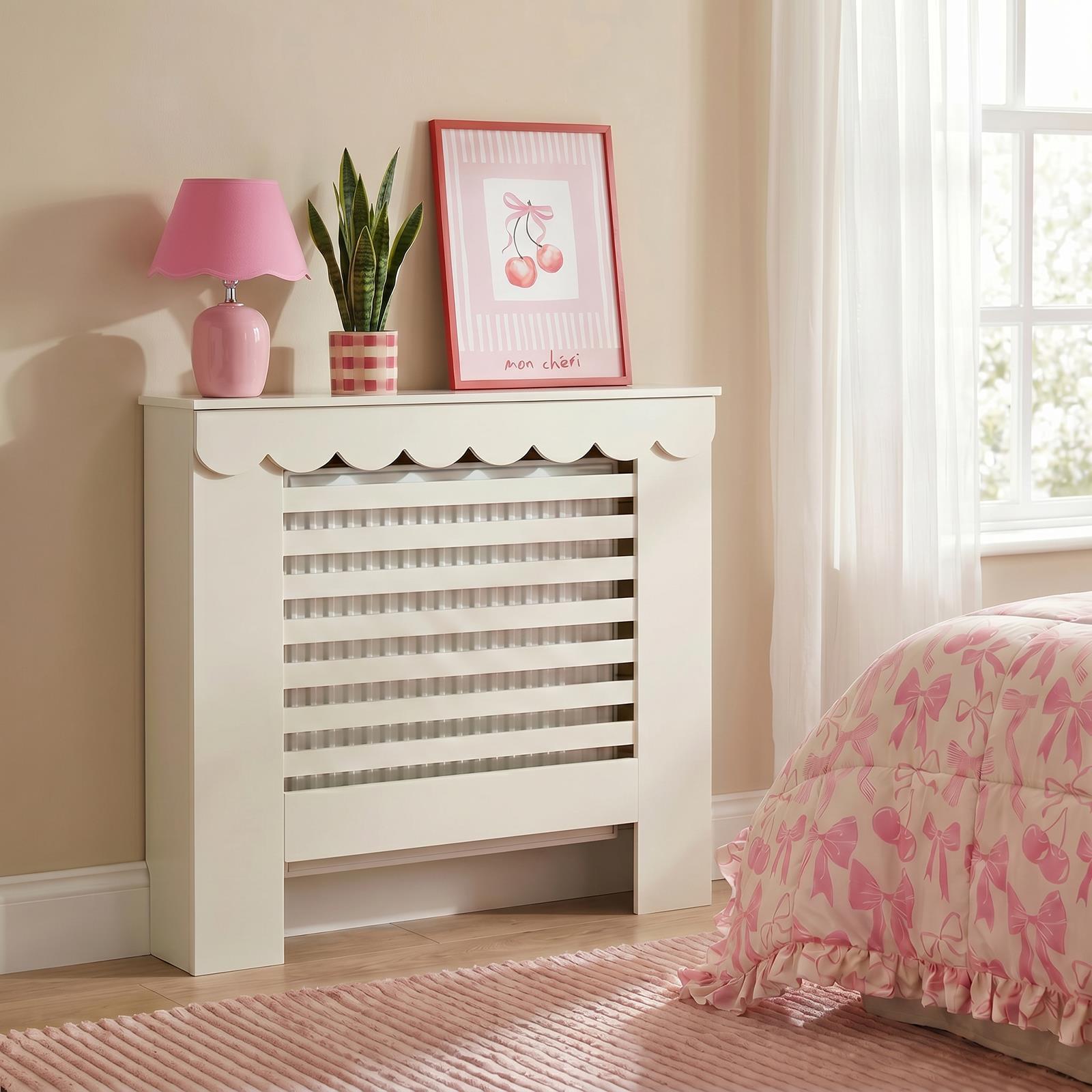OHS Scallop Radiator Cover Engineered Wood Modern Side Board Cabinet Shelf