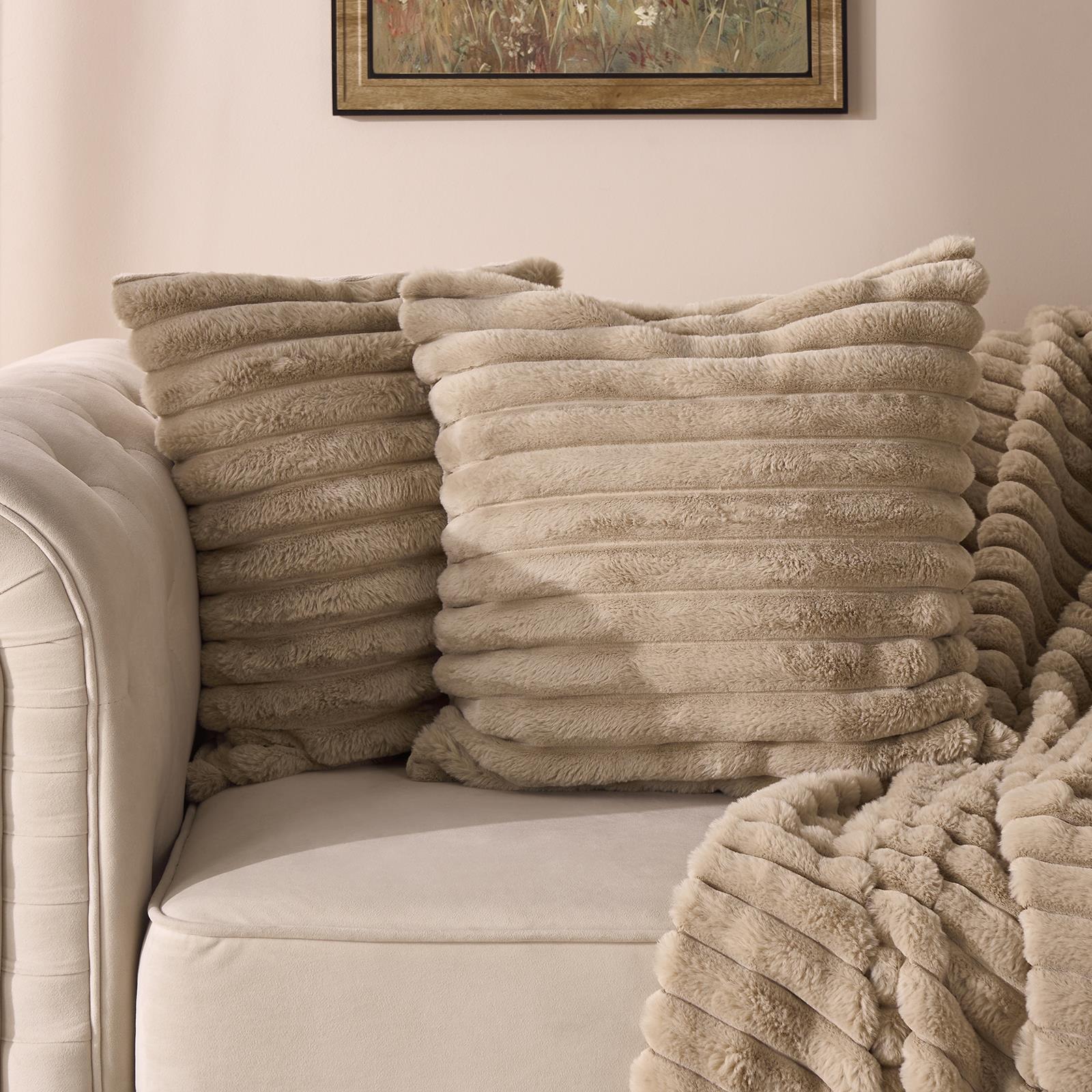 OHS Thick Rib Cushion Covers Faux Fur Soft Fleece Square Pillowcases Home Decor