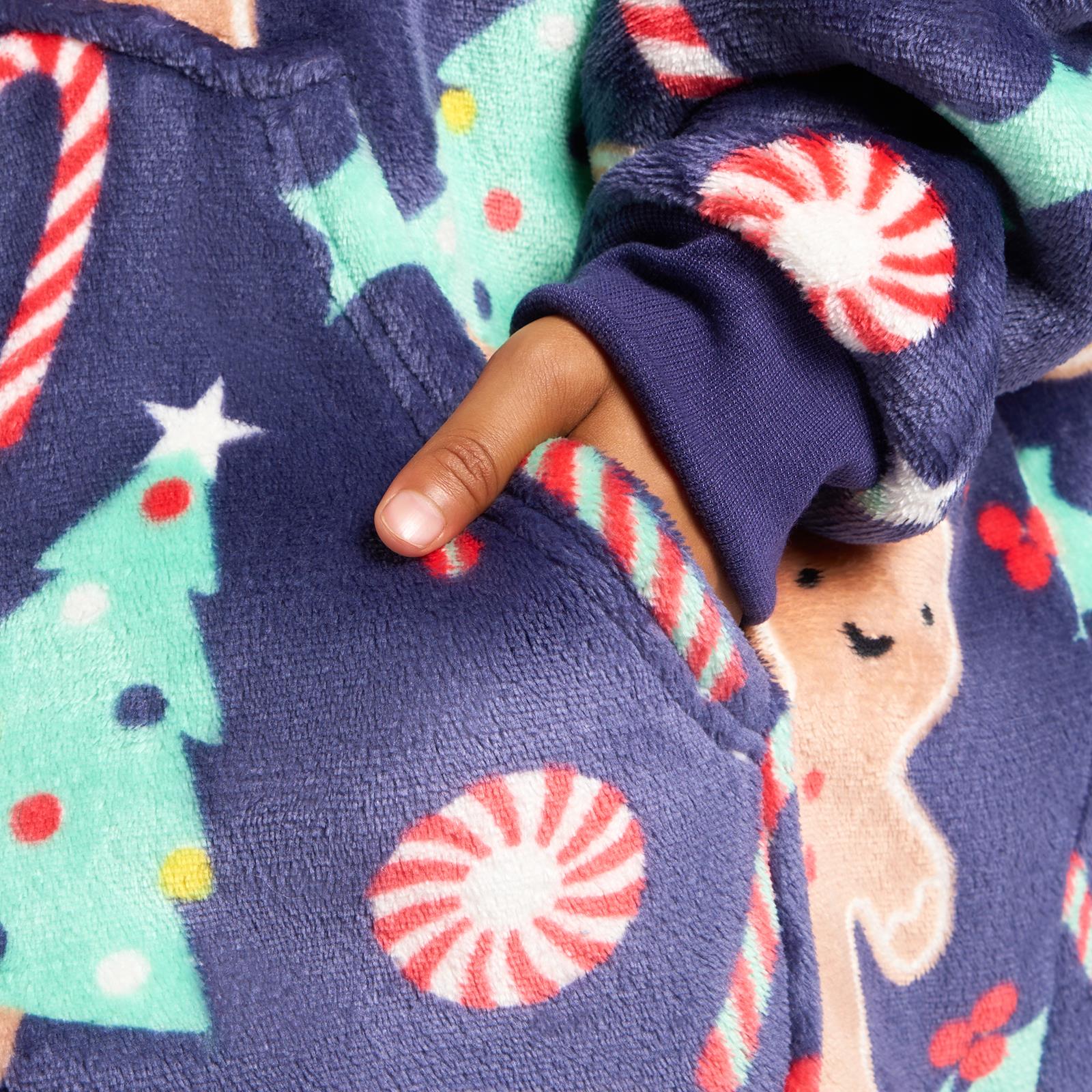 OHS Xmas Blanket Hoodie Kids Christmas Print Sherpa Oversized Hooded Throw