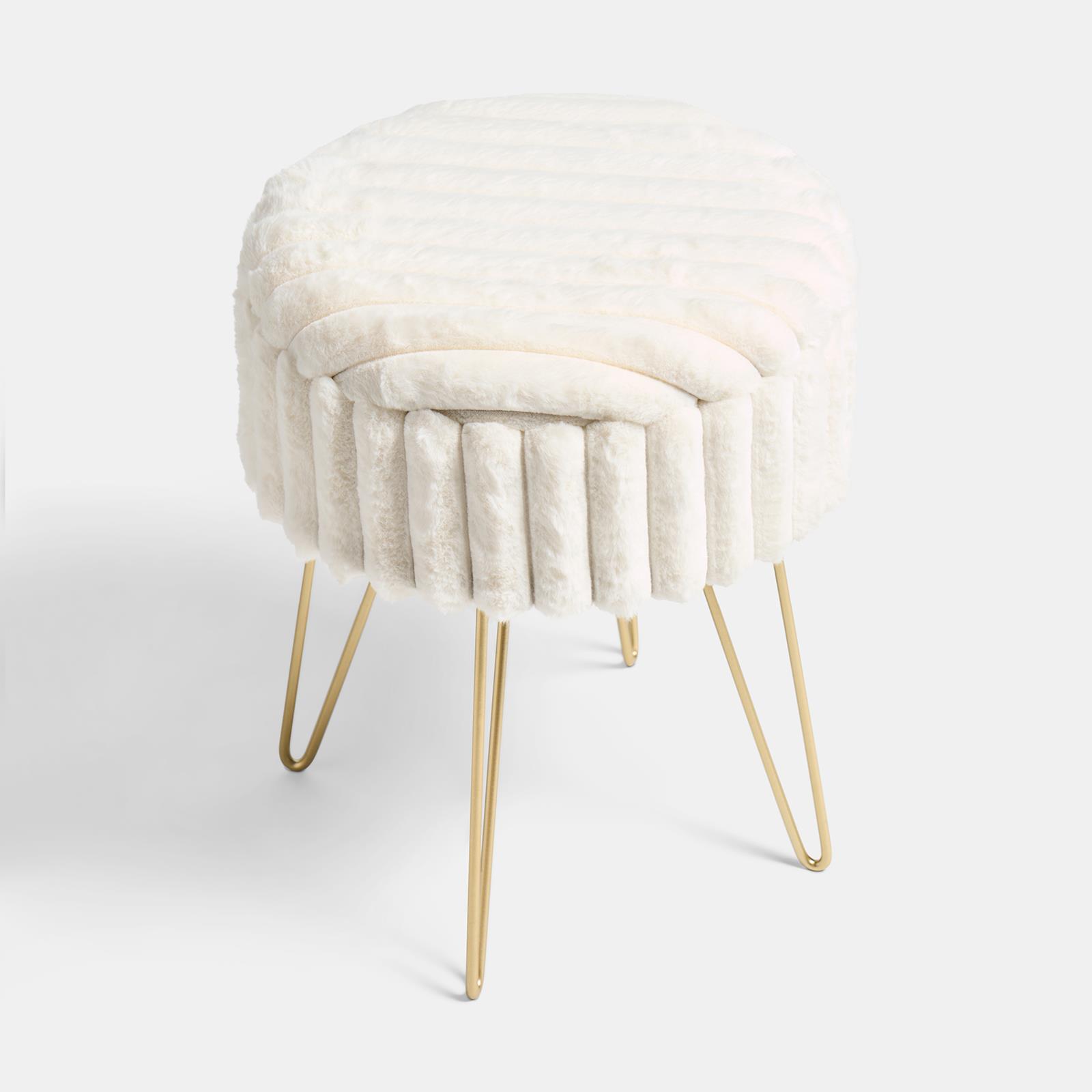 OHS Faux Fur Stool Hairpin Ribbed Fleece Round Vanity Seat Foot Rest Chair