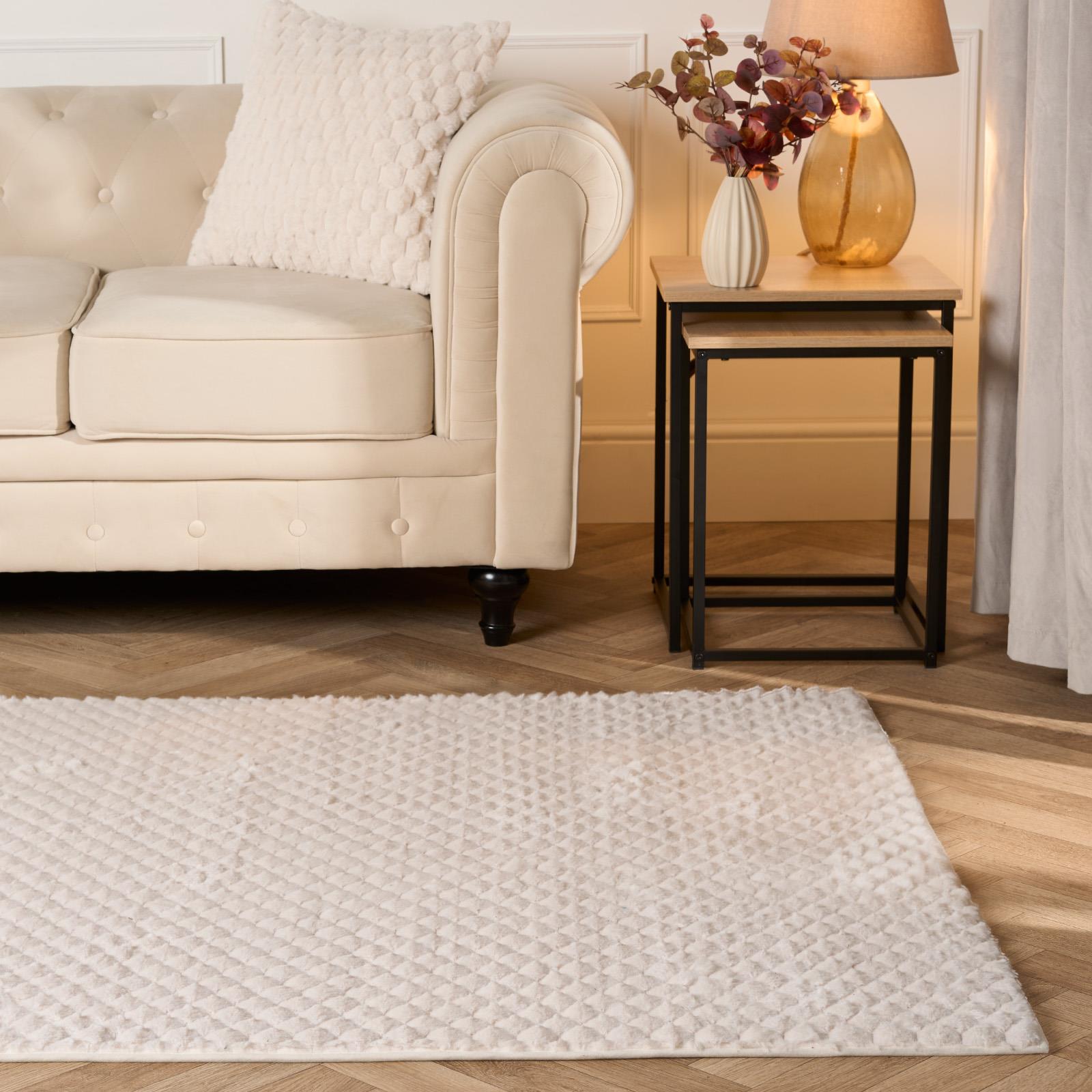 Waffle Fleece Rug Supersoft Faux Fur Living Room Bedroom Floor Anti Slip Carpet - Picture 5 of 5