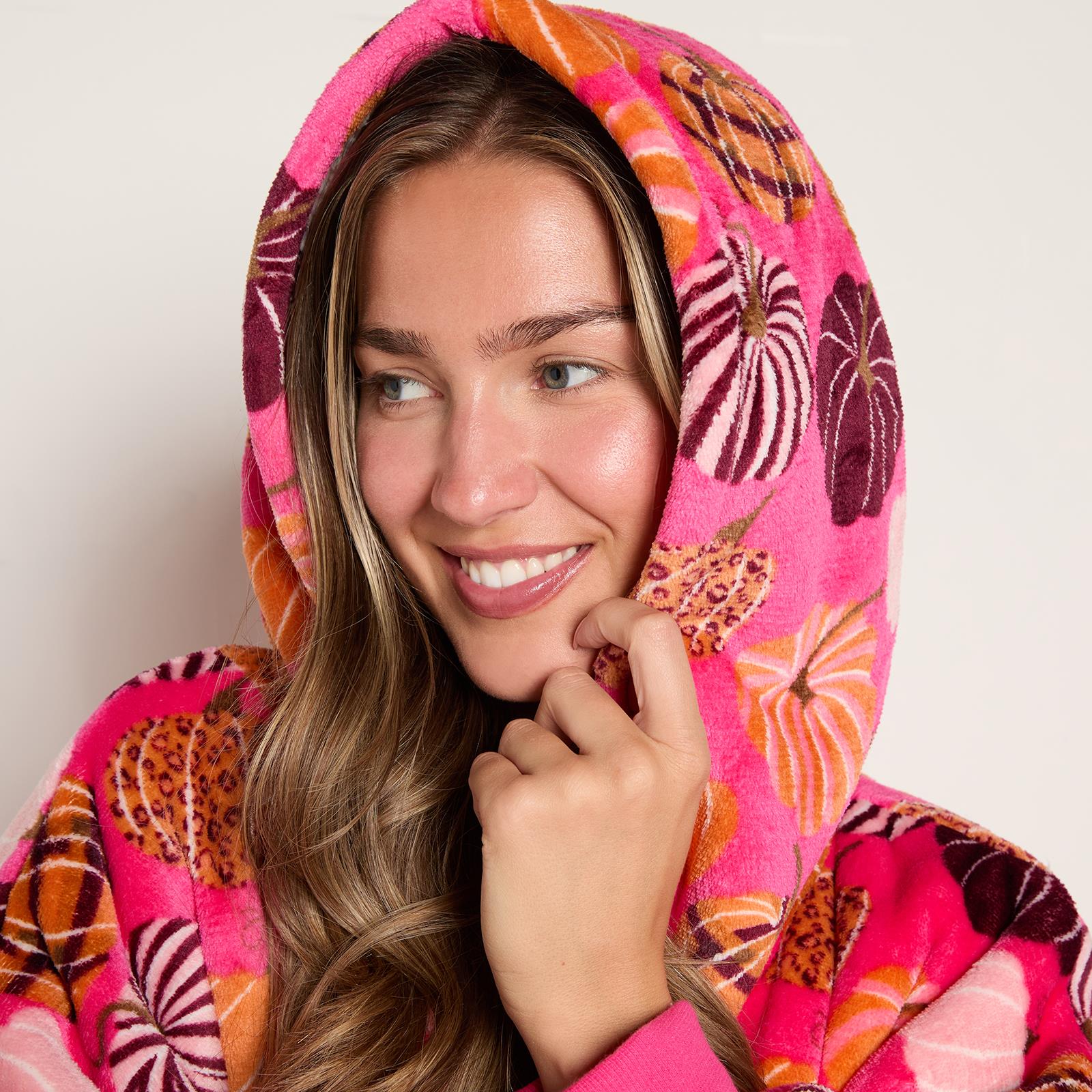 OHS Autumn Hoodie Blanket Pumpkin Prints Fleece Wearable Throw Sherpa