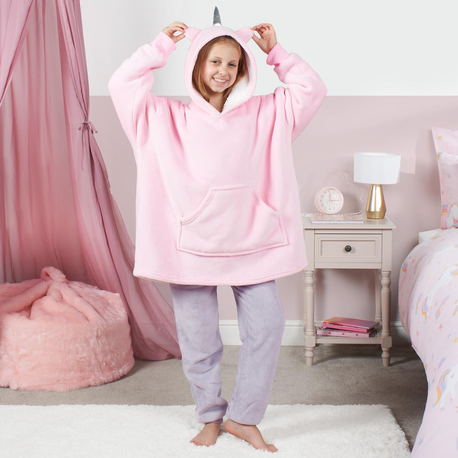Kids Hoodie Blanket Oversized Sherpa Fleece Jumper Sweatshirt Soft Warm Throw - Picture 126 of 169