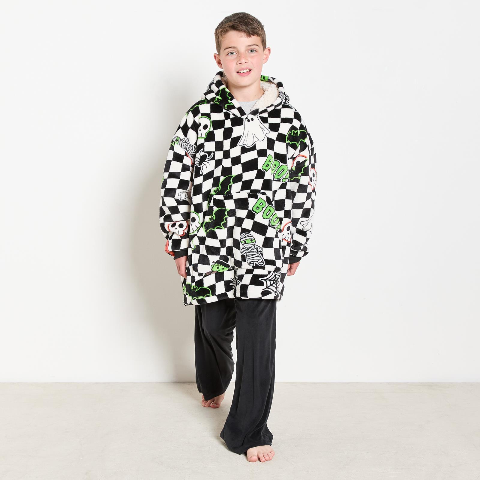 OHS Kids Hoodie Blanket Halloween Prints Sherpa Lined Wearable Throw