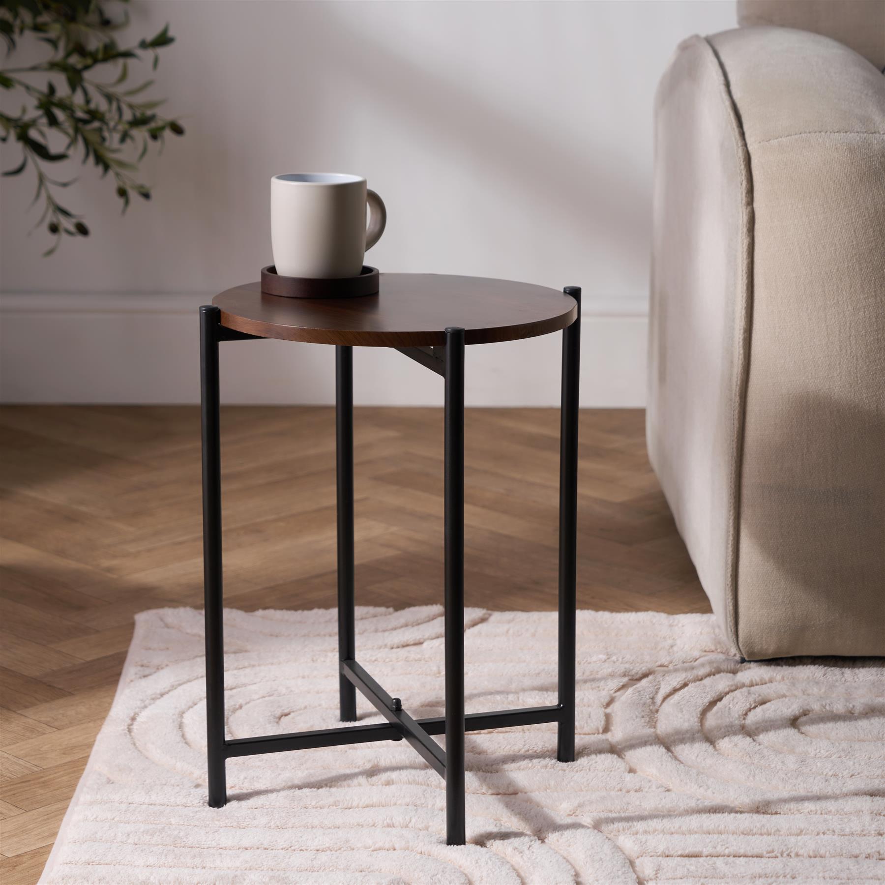 OHS Round Side Table Coffee End Tables with Metal Frame Decorative Nightstand