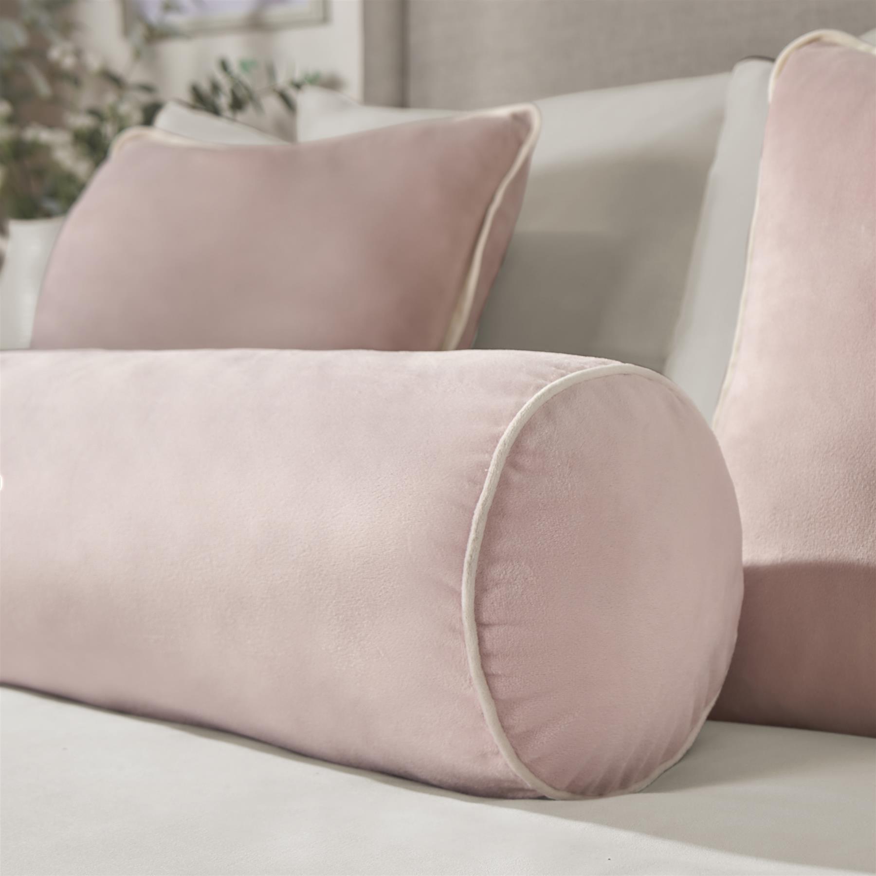 OHS Piped Edge Bolster Cushion Matte Velvet Bedroom Sofa Plump Filled Pillow
