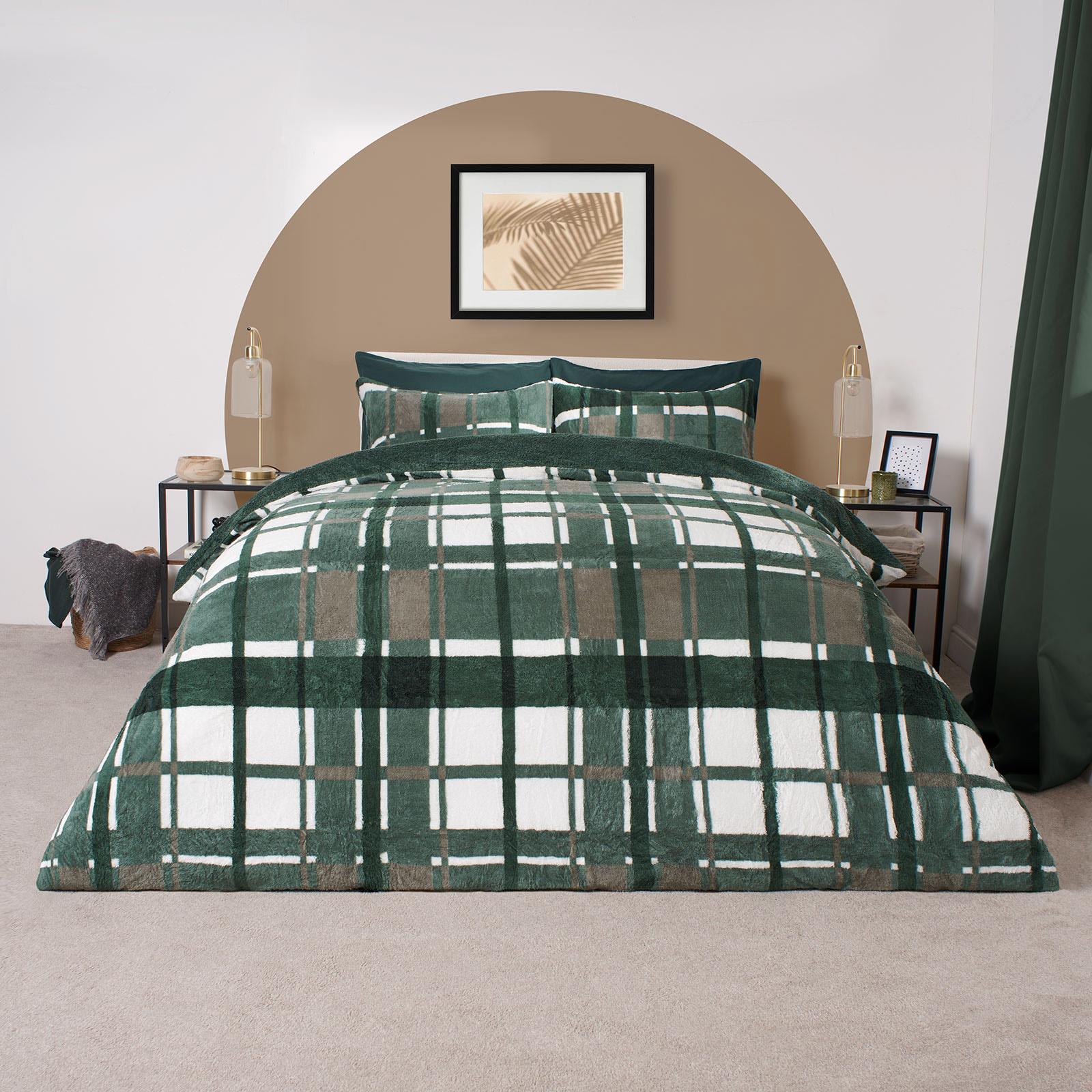 Teddy Fleece Soft Duvet Cover Set Pillowcase Bedding Warm Cosy Winter Check Bed - Picture 10 of 16
