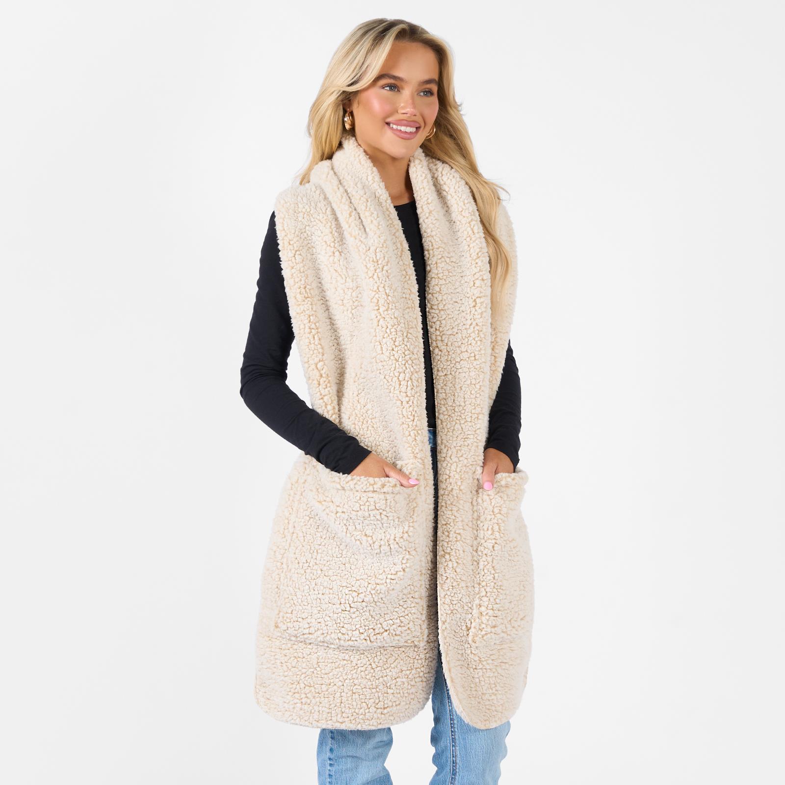 OHS Teddy Fleece Scarf Long Thermal Soft Pockets Hand Neck Warmer Marl Wrap