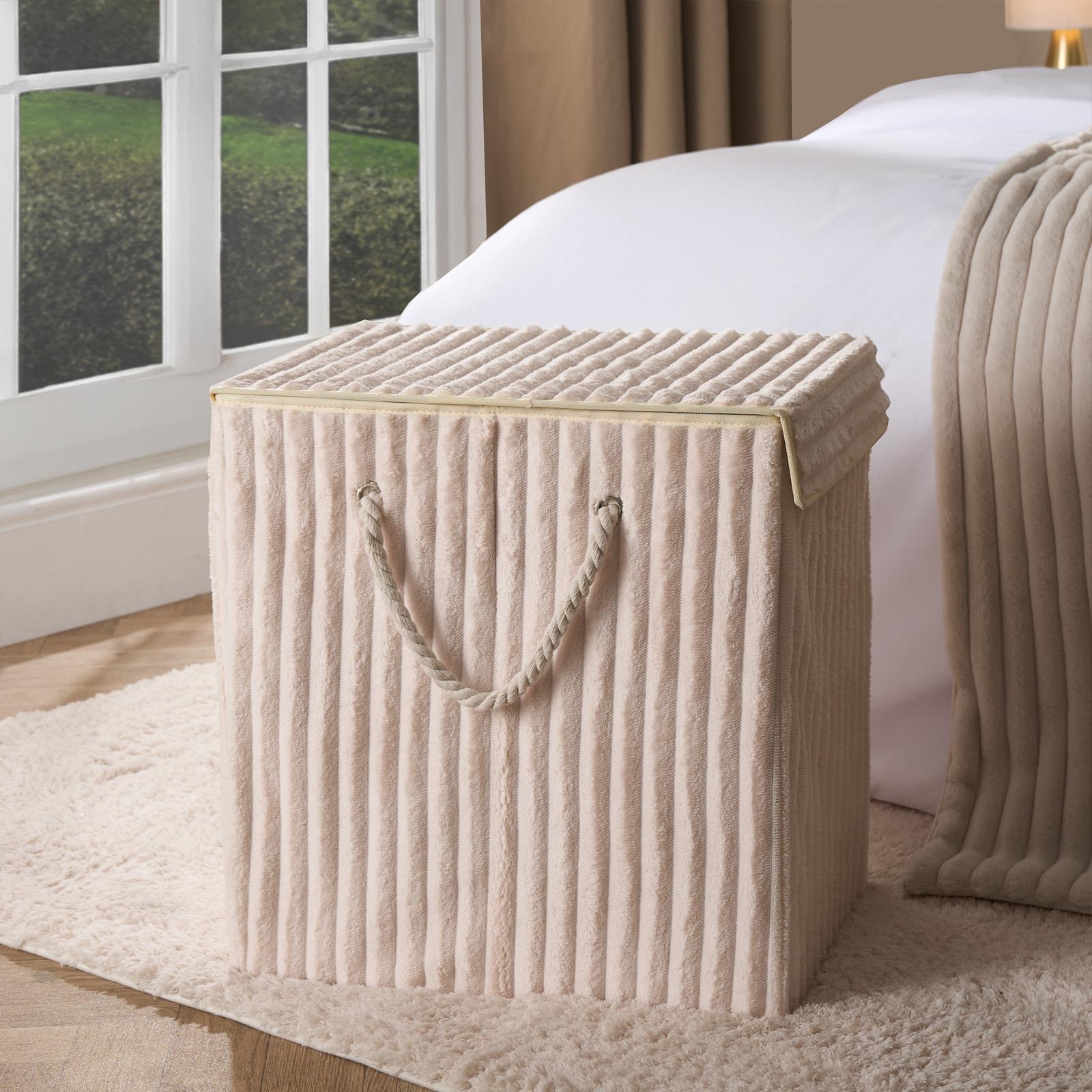 OHS Ribbed Laundry Basket with Lid Foldable Hamper Bag Washing Bin Storage
