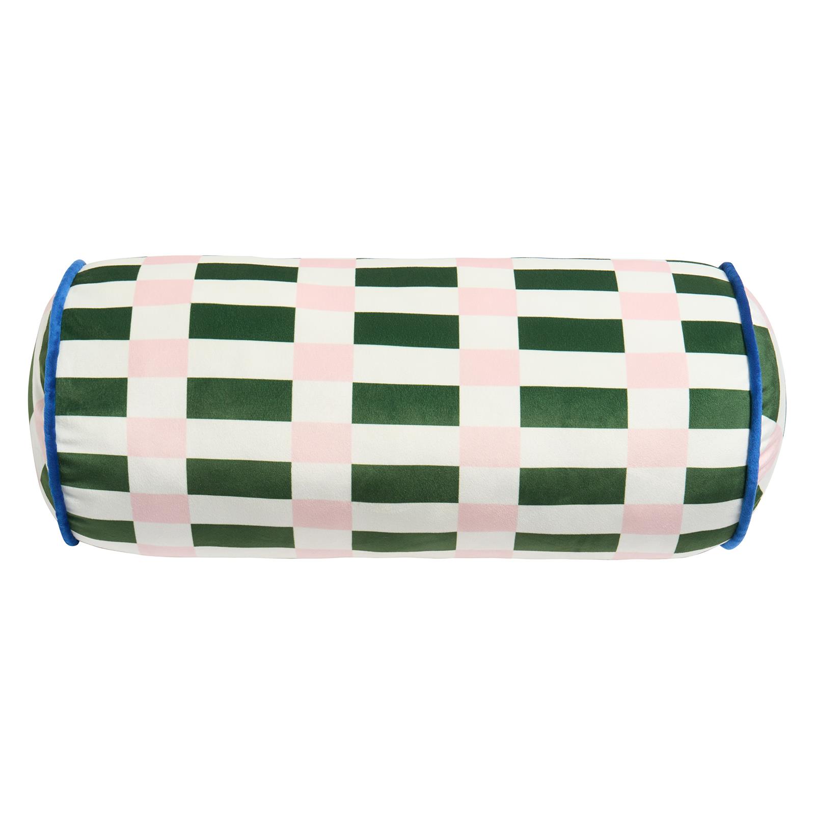 OHS Checkerboard Print Bolster Pillow Piped Matte Velvet Back Support Cushion