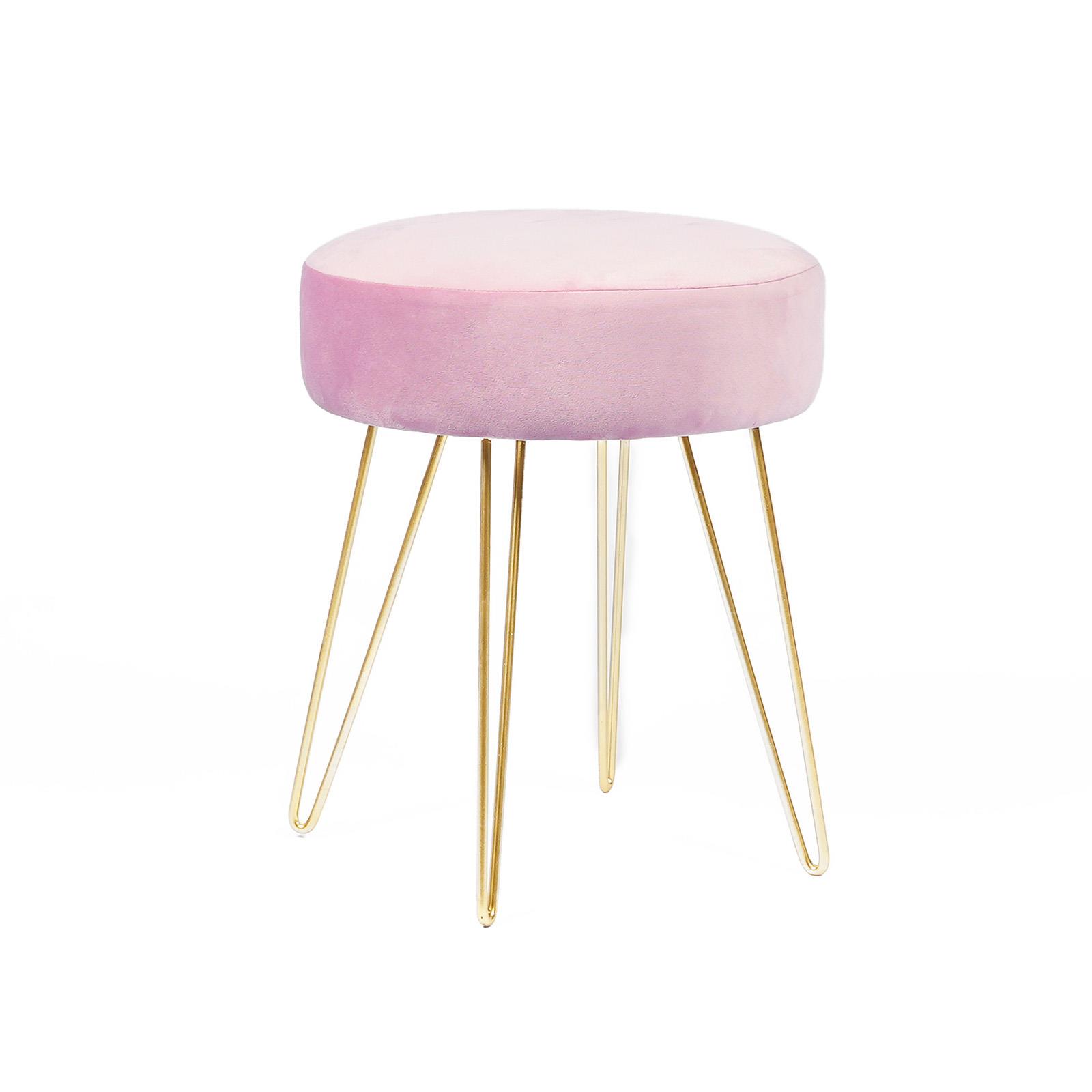 Dressing Table Stool Velvet Round Makeup Vanity Seat Chair Metal Legs Pouffe