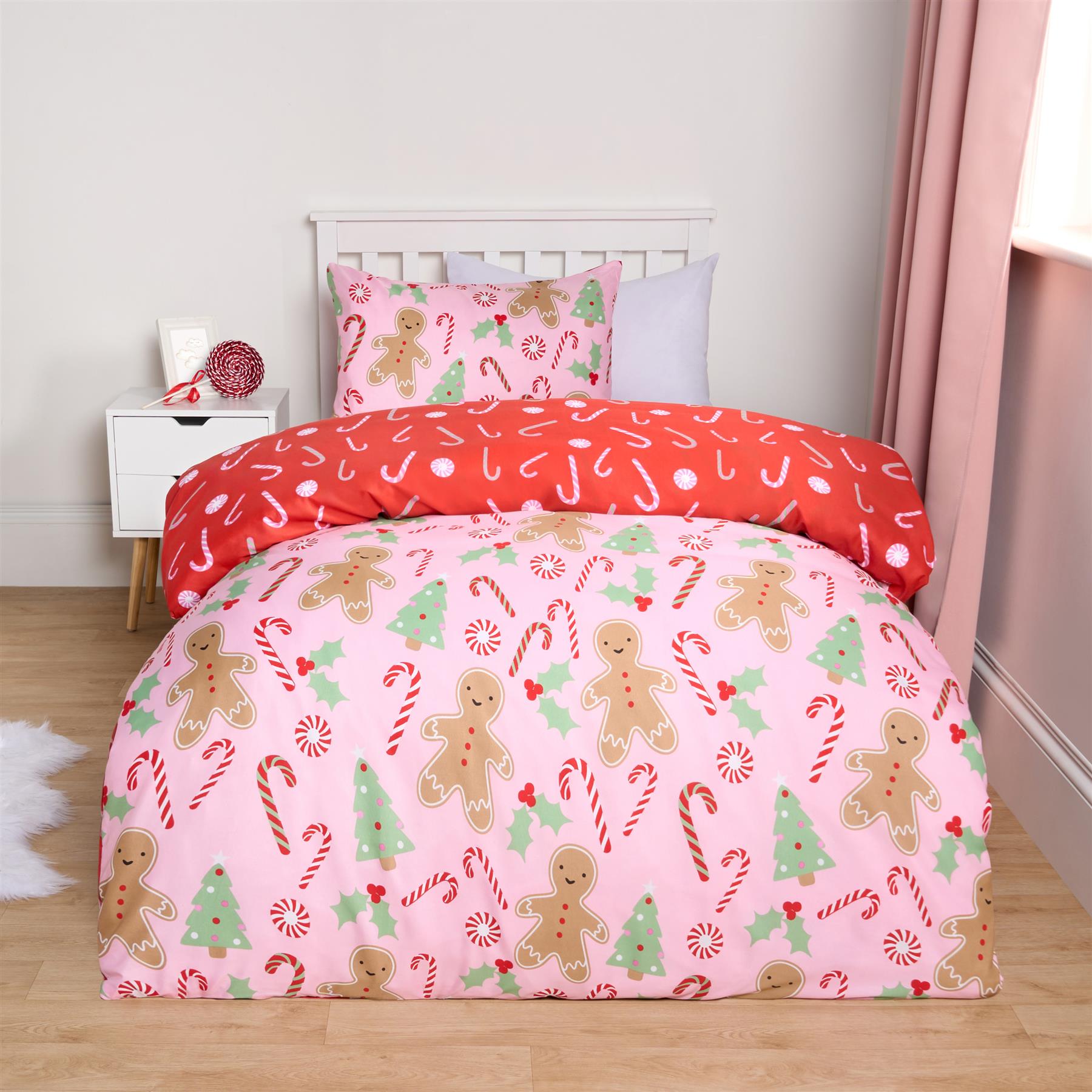 OHS Gingerbread Man Bedding Set Kids Xmas Reversible Duvet Cover with Pillowcase
