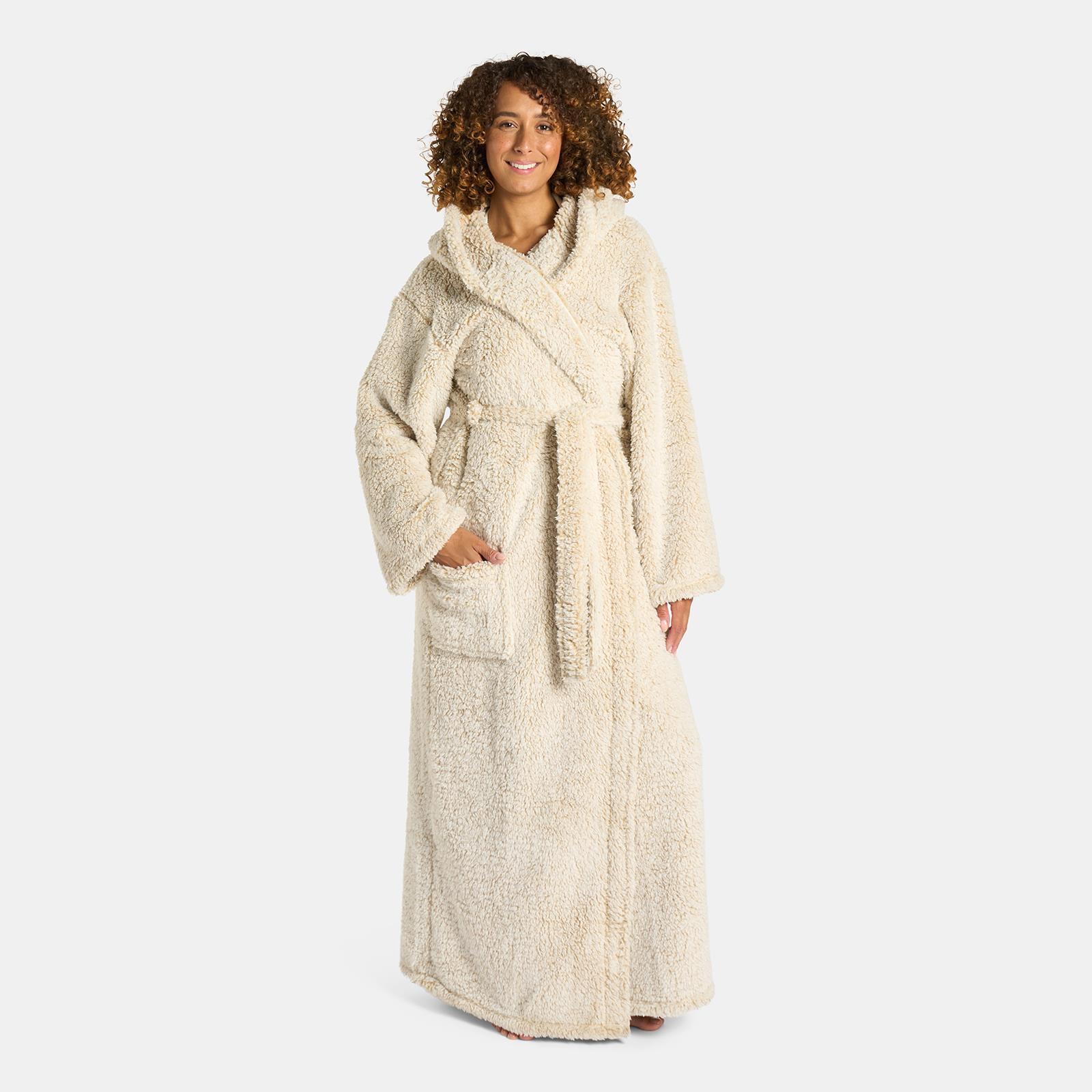 OHS Teddy Marl Fleece Soft Adults Dressing Gown Unisex Full-Length Robe