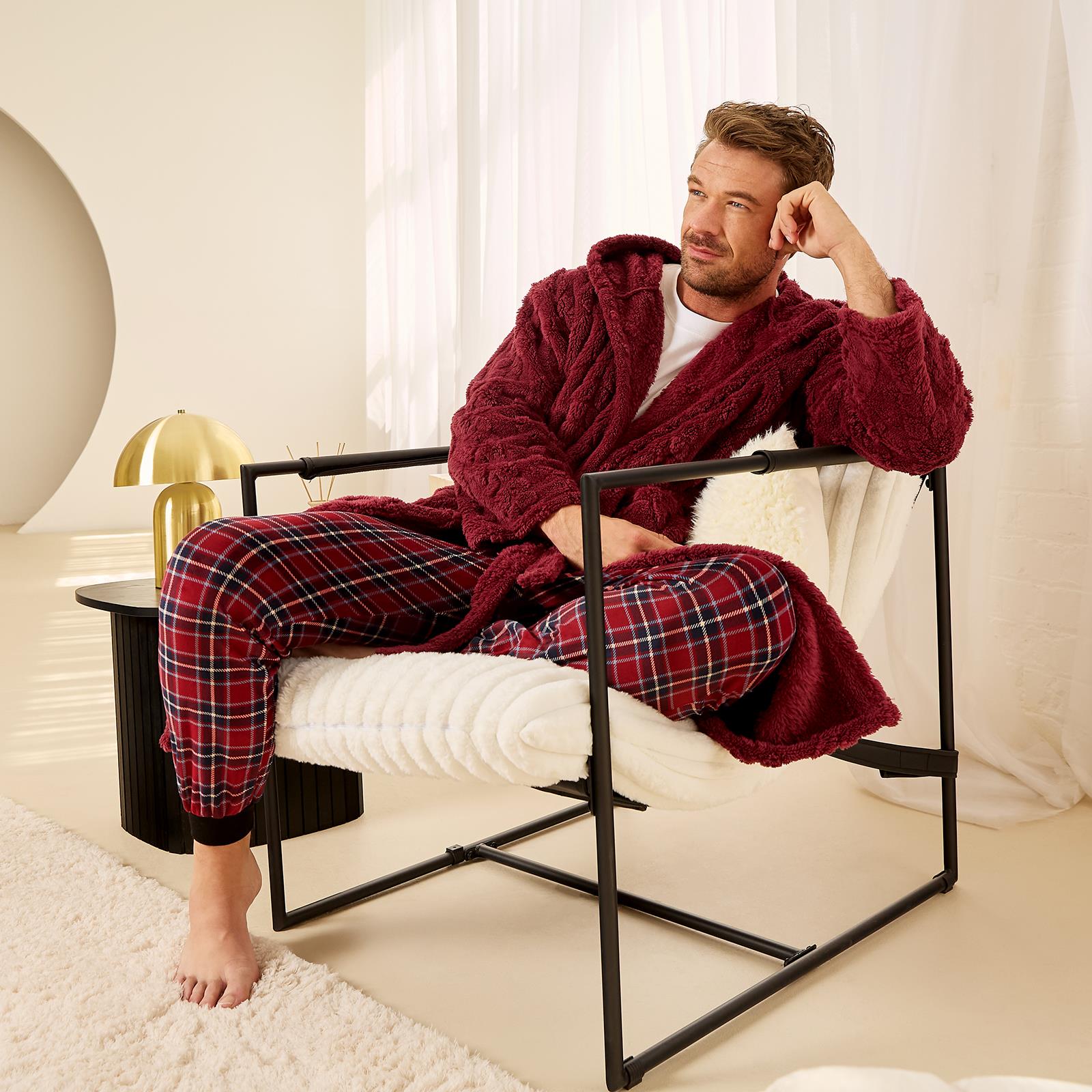 OHS Cable Knit Dressing Gown Flannel Fleece Winter Loungewear Hooded Bathrobe